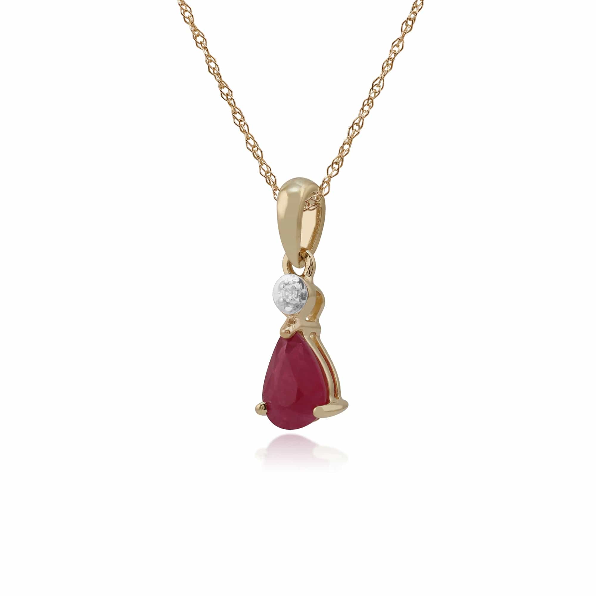 135P1643069 Classic Pear Ruby & Diamond Pendant in 9ct Yellow Gold 2