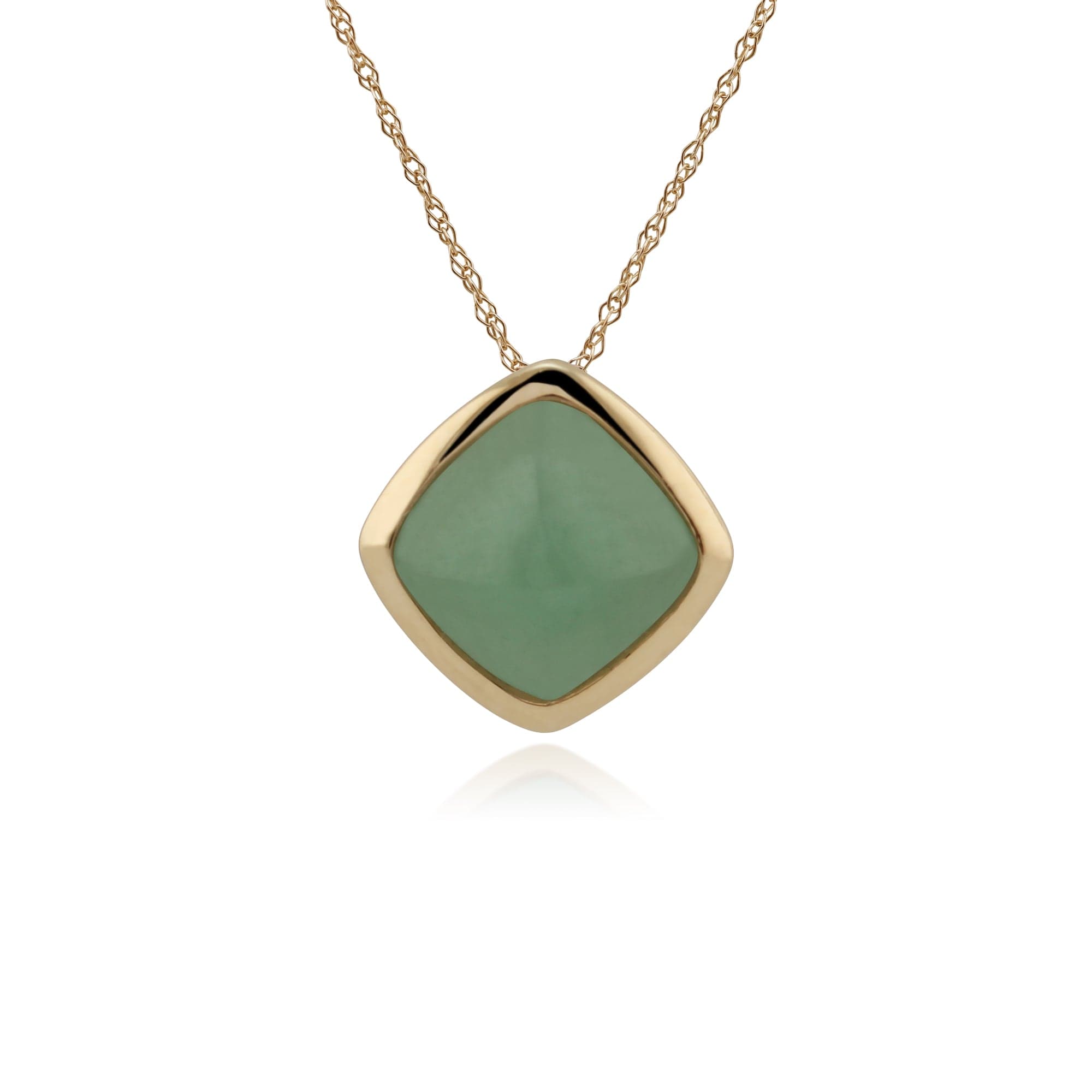 Classic Cushion Green Jade Bezel Set Pendant in 9ct Yellow Gold - Gemondo