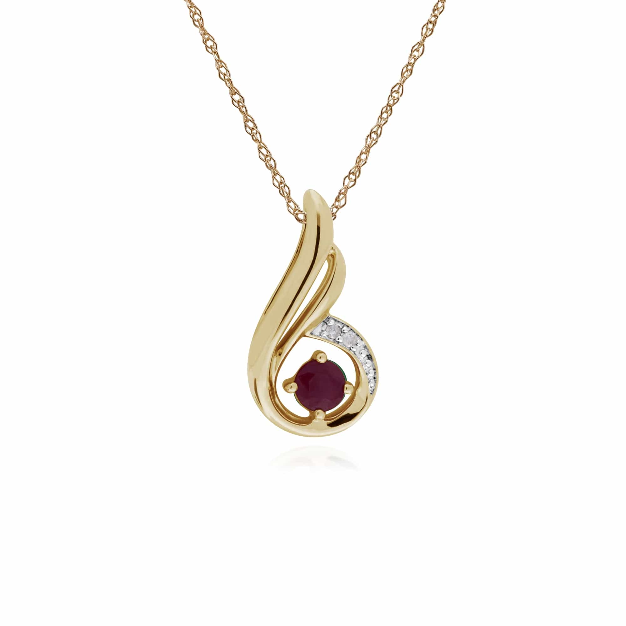135P1847029 Classic Round Ruby & Diamond Spiral Drop Pendant in 9ct Yellow Gold 1