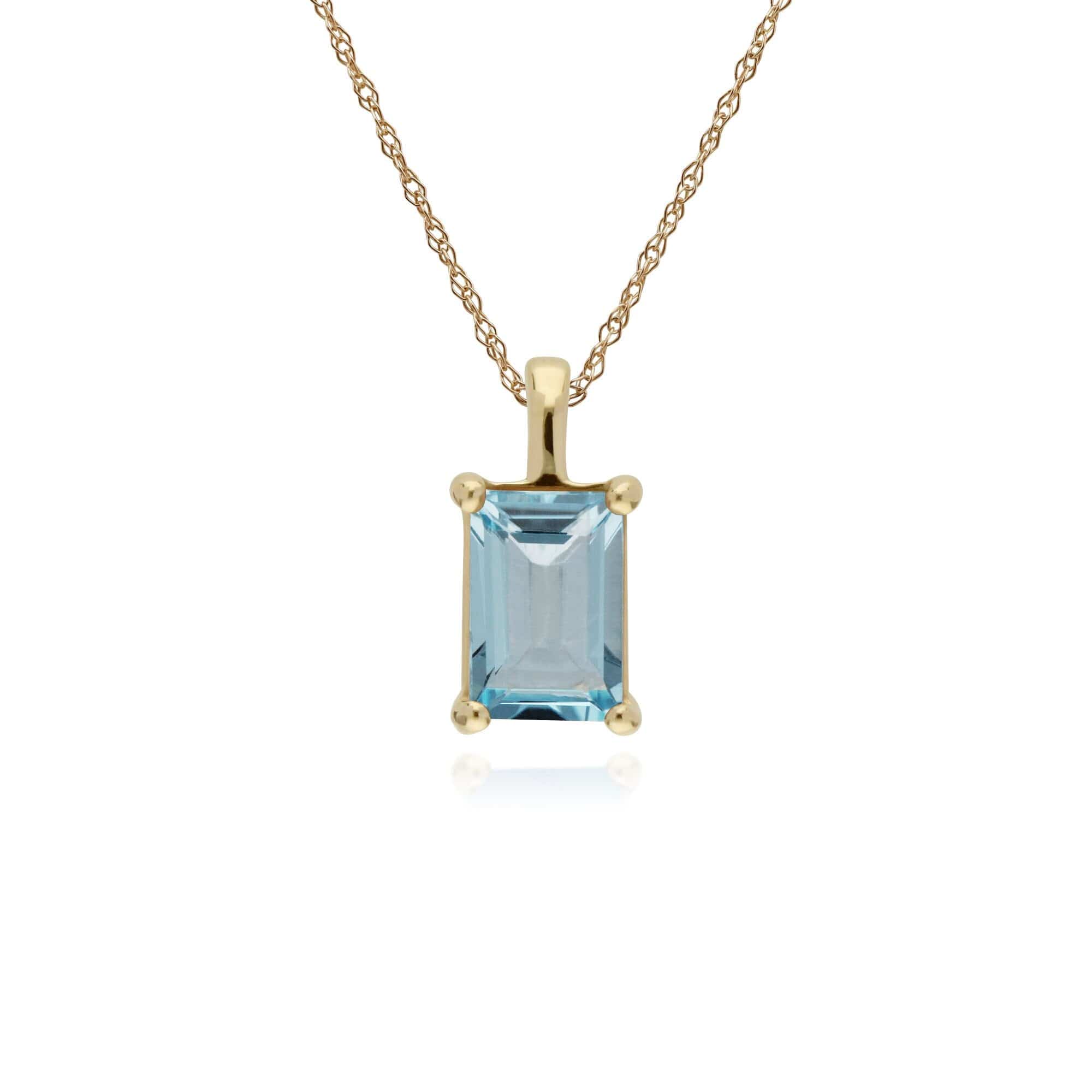 135E1524029-135P1872029 Classic Round Blue Topaz Single Stone Baguette Stud Earrings & Necklace Set in 9ct Yellow Gold 3