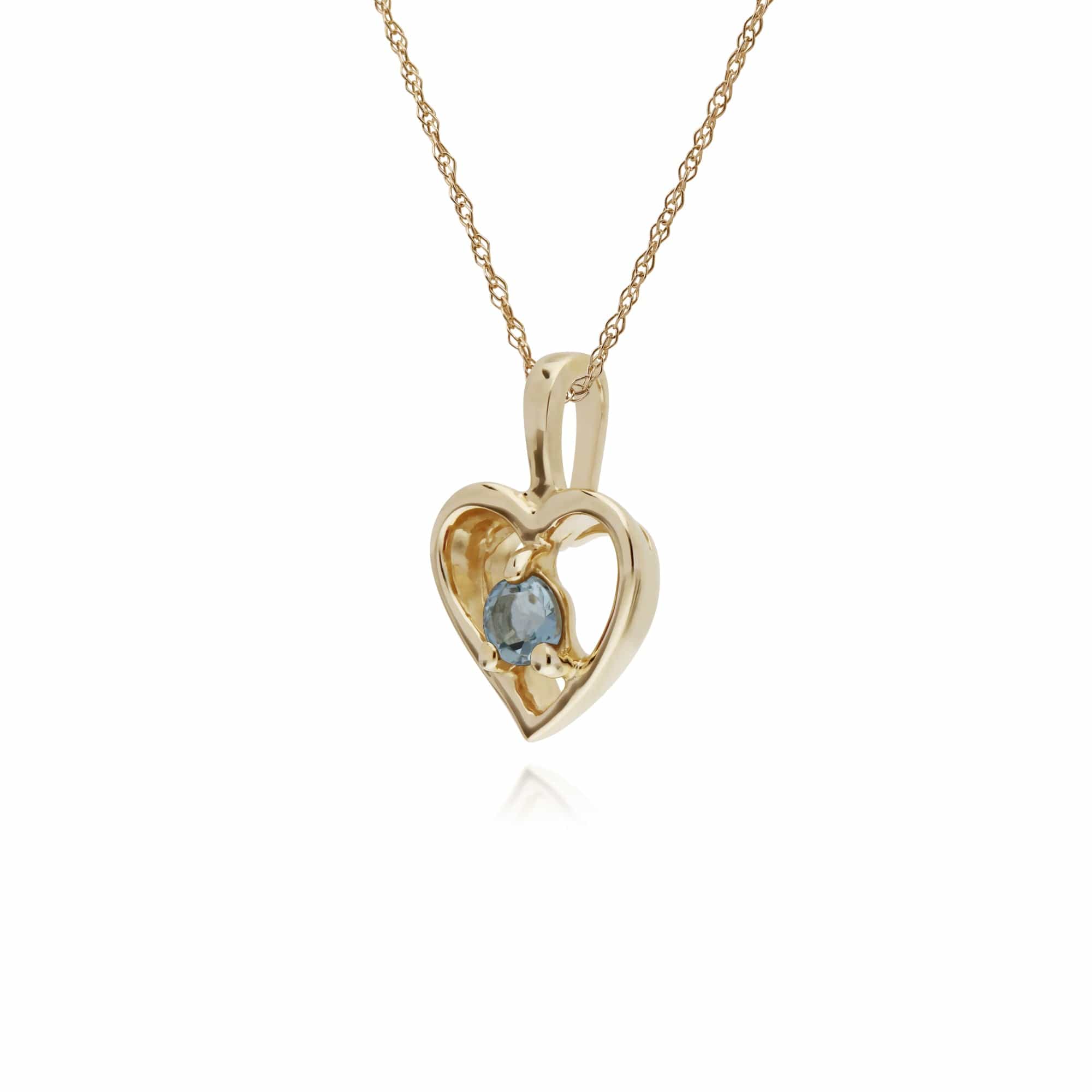 135P1875089 Classic Single Stone Round Aquamarine Open Love Heart Pendant in 9ct Yellow Gold 2