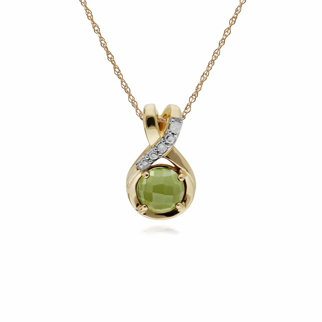 135P1897049 Classic Round Peridot Checkerboard & Diamond Bale Pendant in 9ct Yellow Gold 1