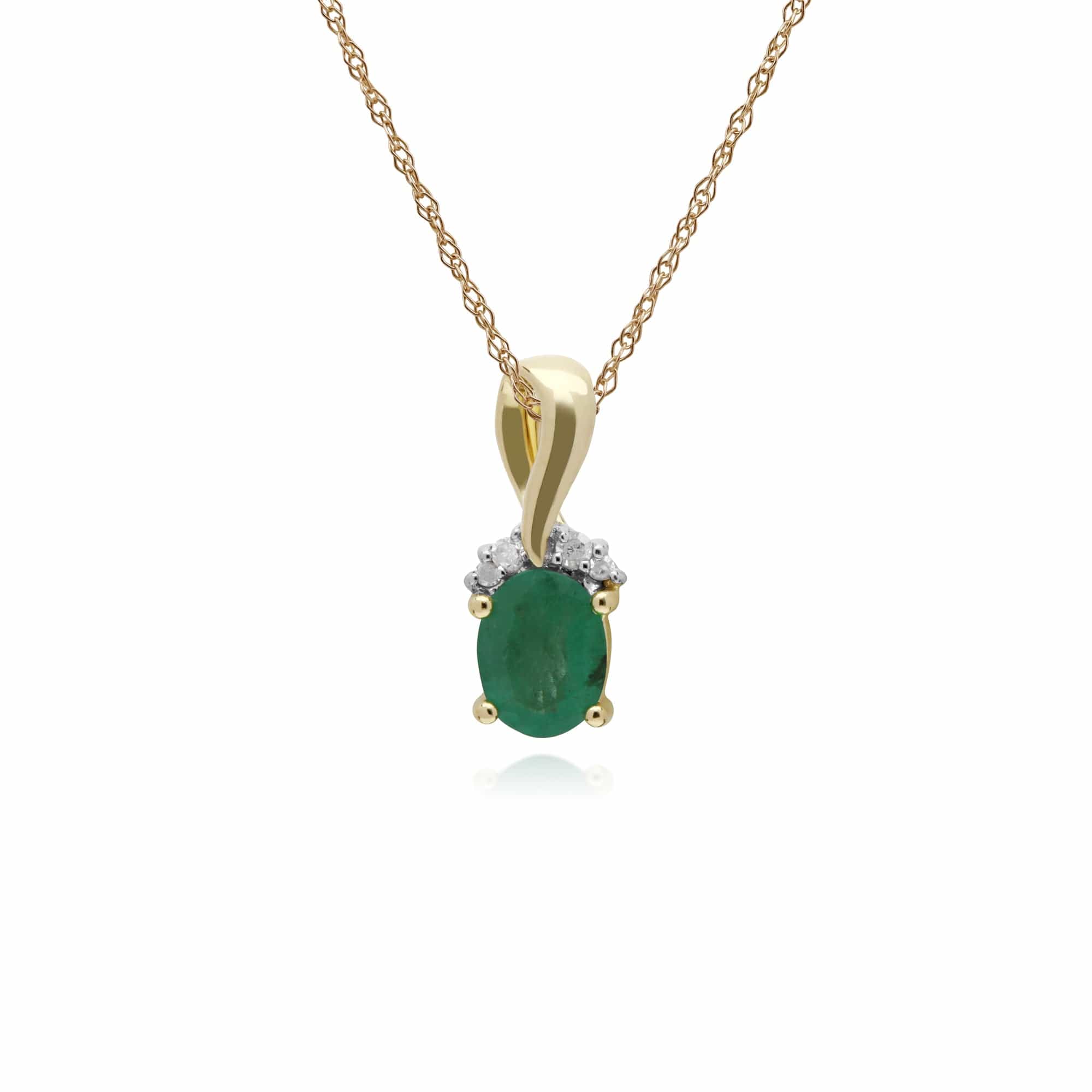 135P1898029 Classic Oval Emerald & Diamond Twisted Bale Pendant in 9ct Yellow Gold 1