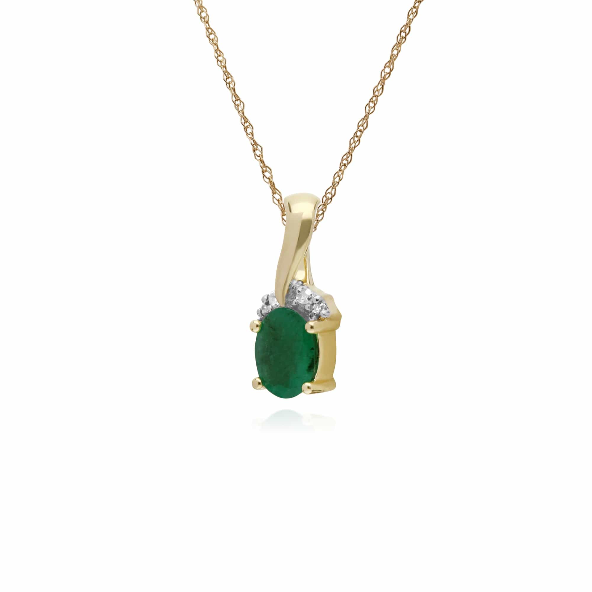 135P1898029 Classic Oval Emerald & Diamond Twisted Bale Pendant in 9ct Yellow Gold 2