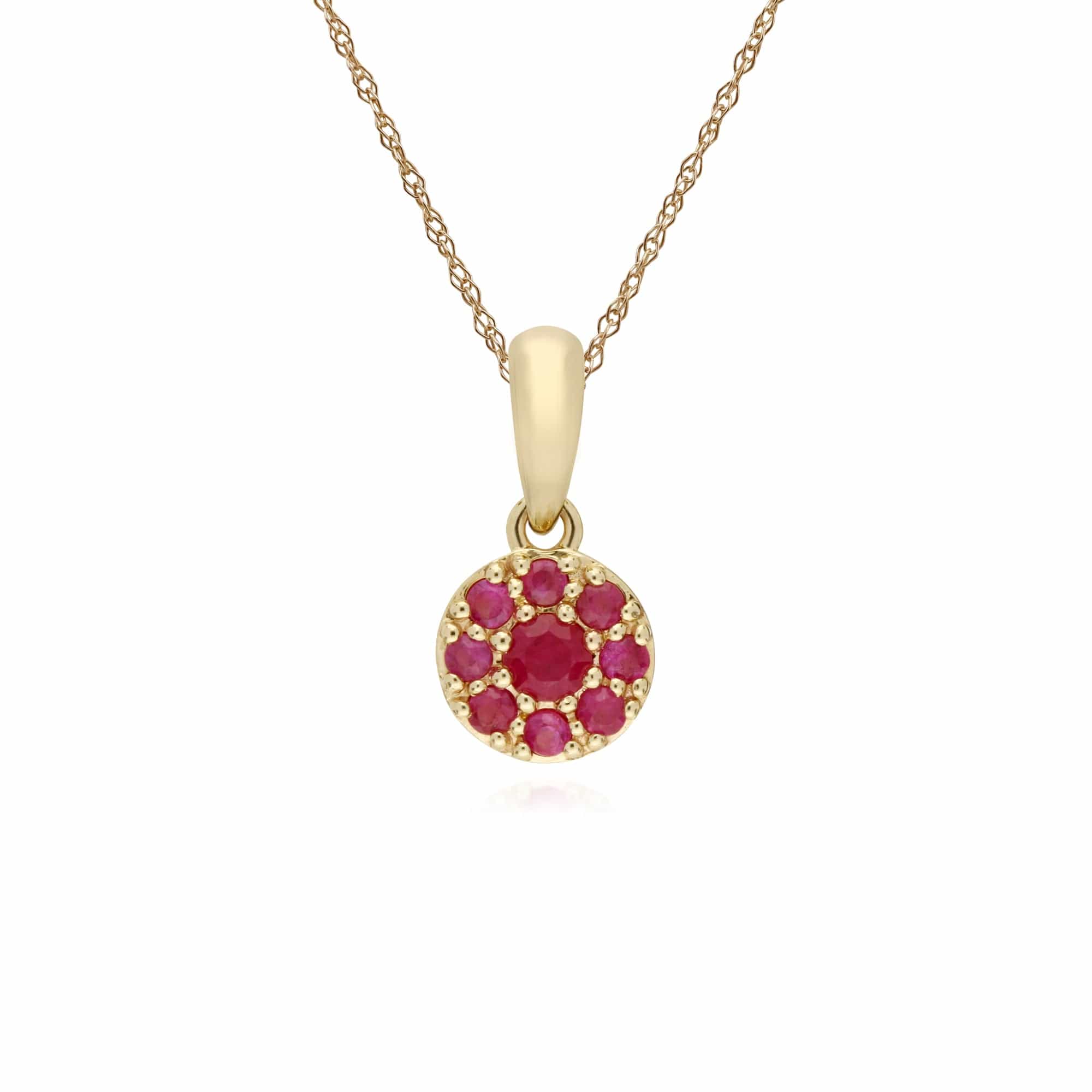 135P1910019 Cluster Round Ruby Classic Pendant and Chain in 9ct Yellow Gold 1