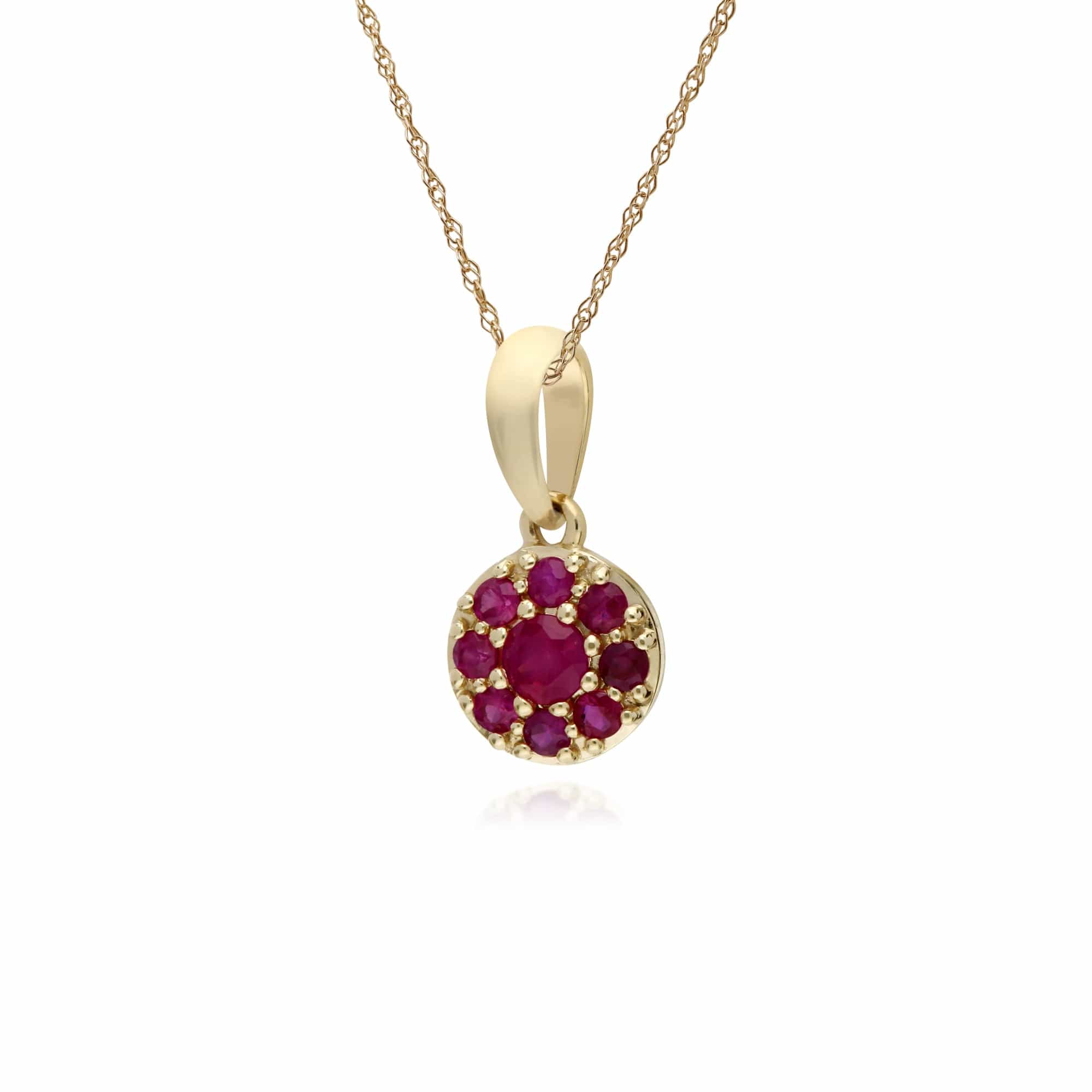 135P1910019 Cluster Round Ruby Classic Pendant and Chain in 9ct Yellow Gold 2