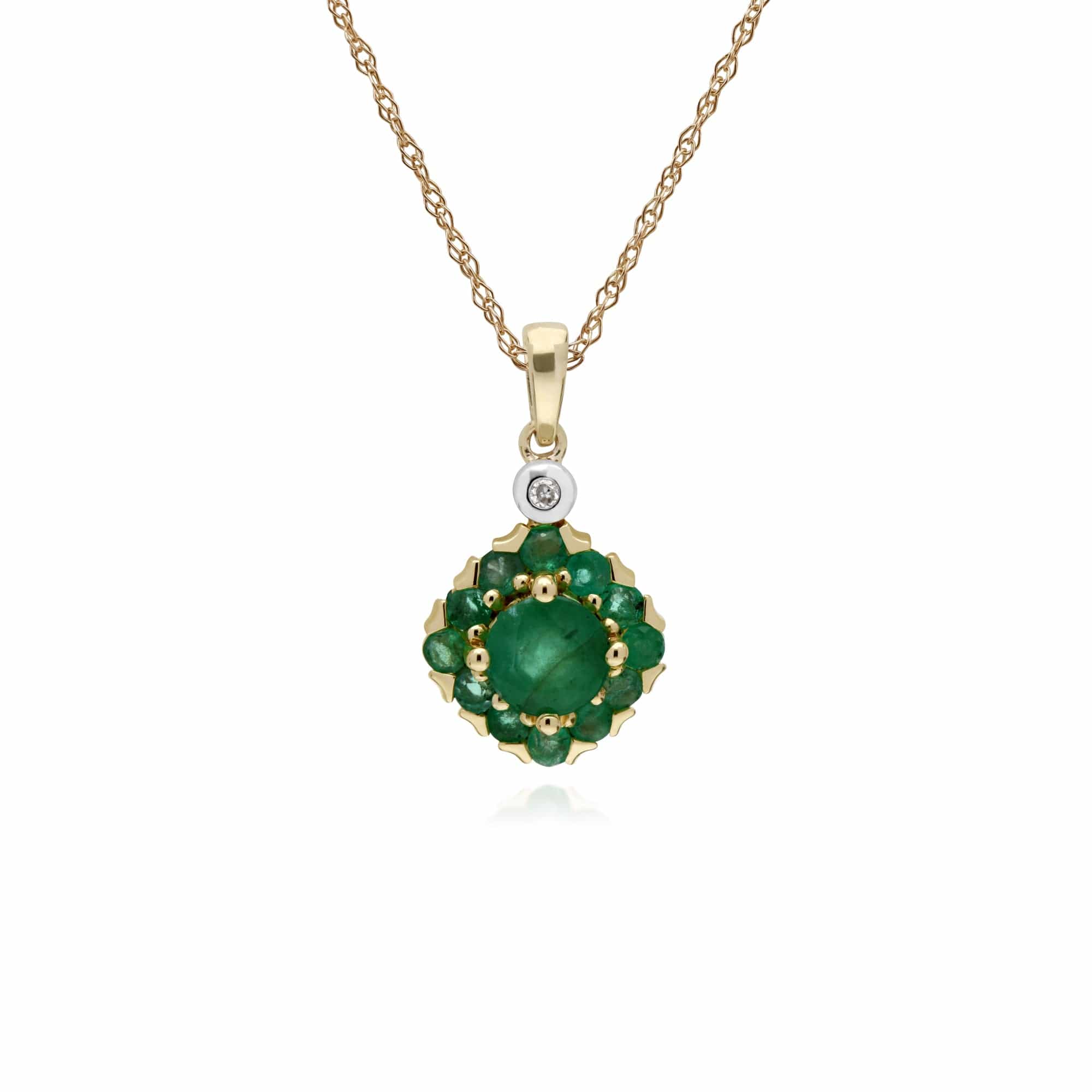 135P1911039 Gemondo 9ct Yellow Gold Emerald & Diamond Square Cluster Pendant on 45cm Chain 1