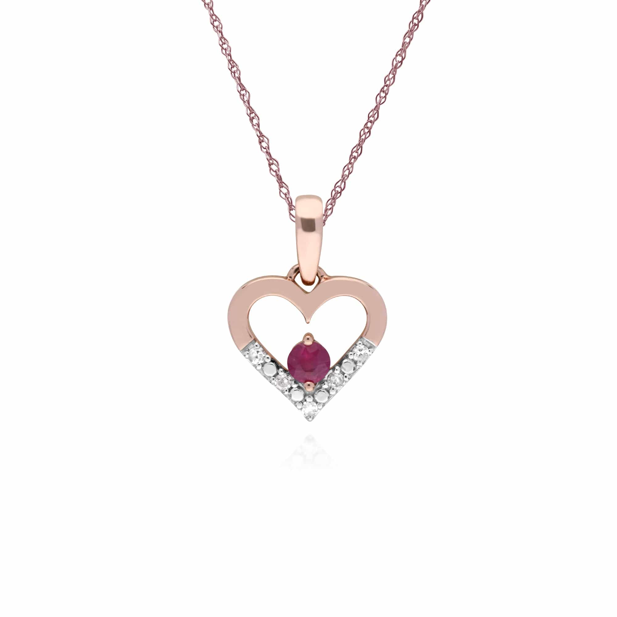 135E1580019-135P1921019 Classic Round Ruby & Diamond Heart Drop Earrings & Pendant Set in 9ct Rose Gold 3
