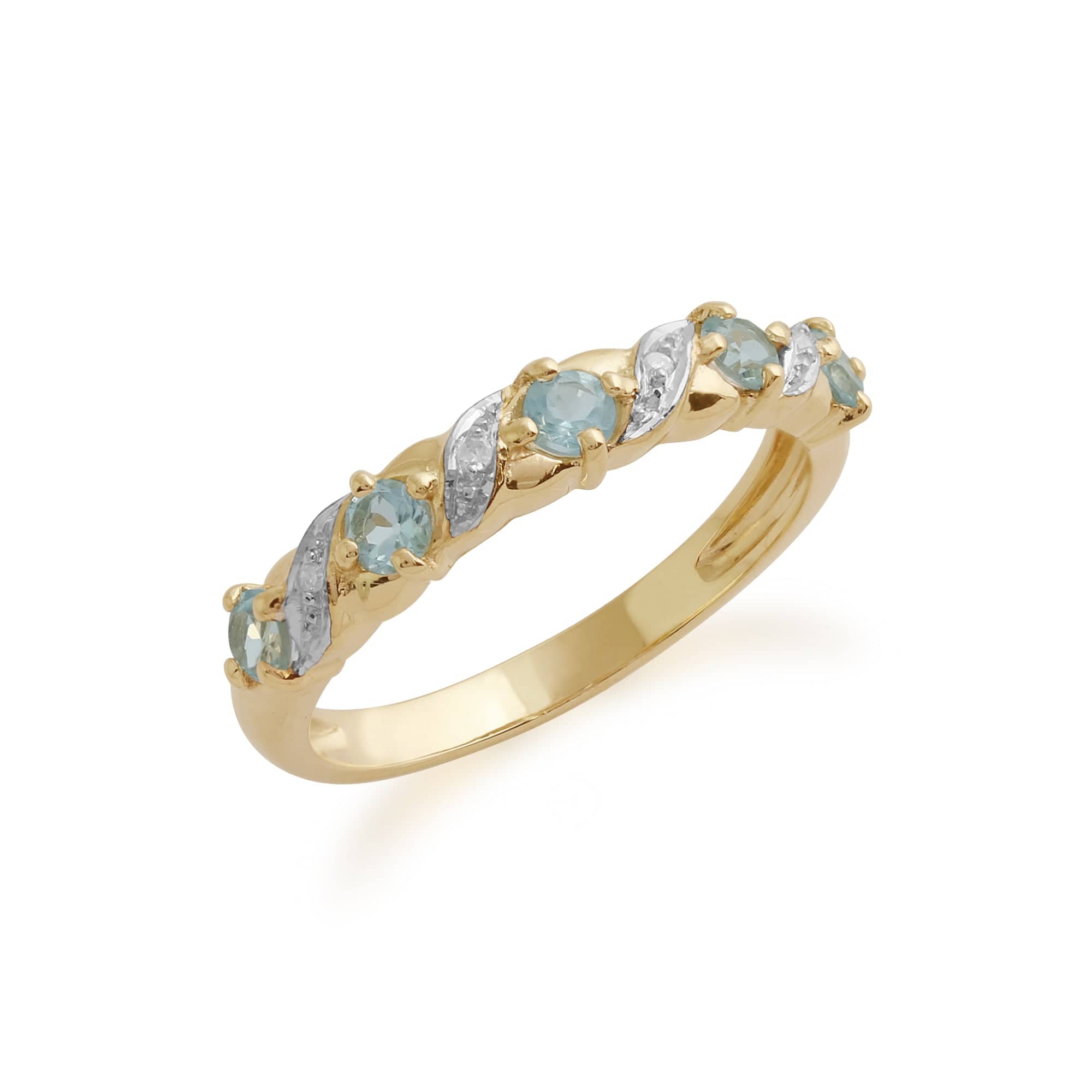 135R0189109 Classic 0.45ct Blue Topaz & Diamond Half Eternity Ring in 9ct Yellow Gold 2