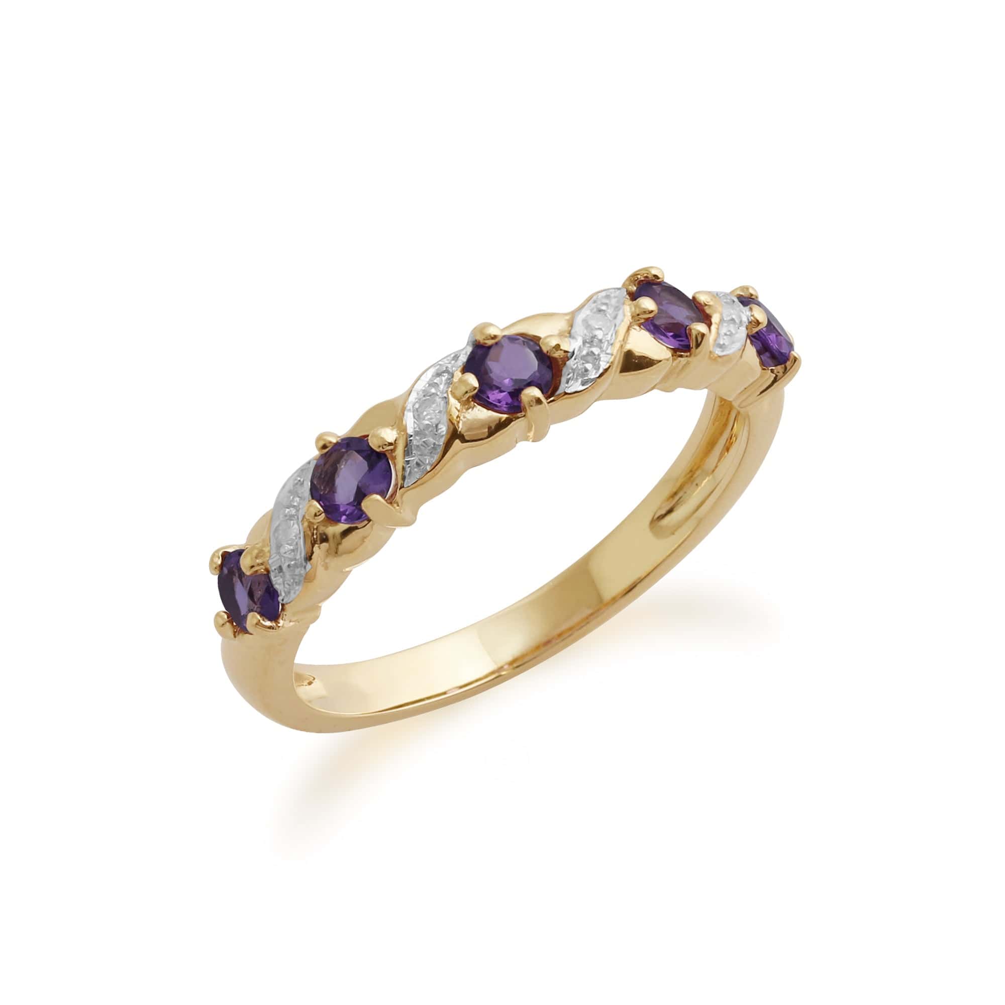 135R0189119 Classic Amethyst & Diamond Half Eternity Ring in 9ct Yellow Gold 3