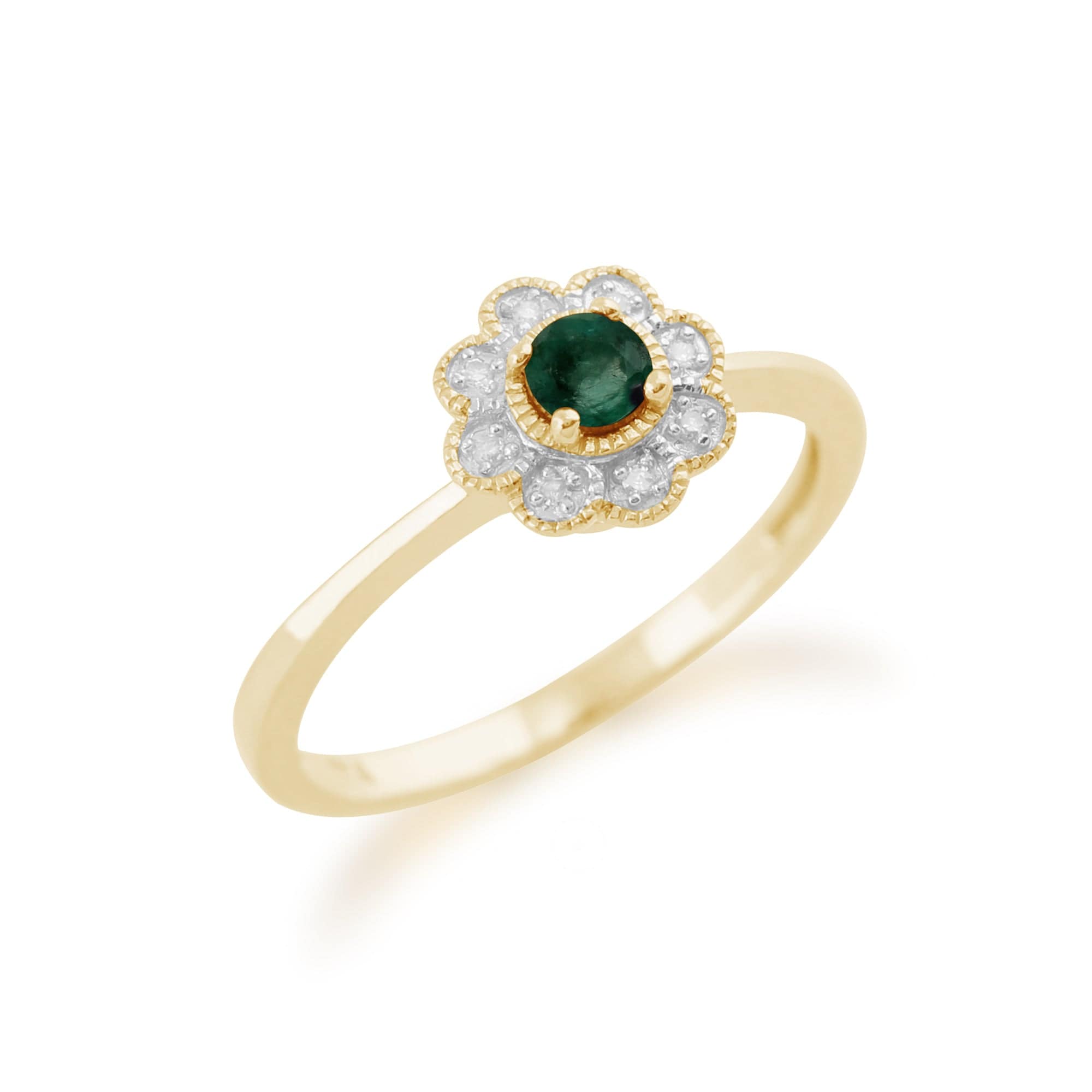 135R1175119 Gemondo 9ct Yellow Gold 0.20ct Emerald & Diamond Floral Ring 2