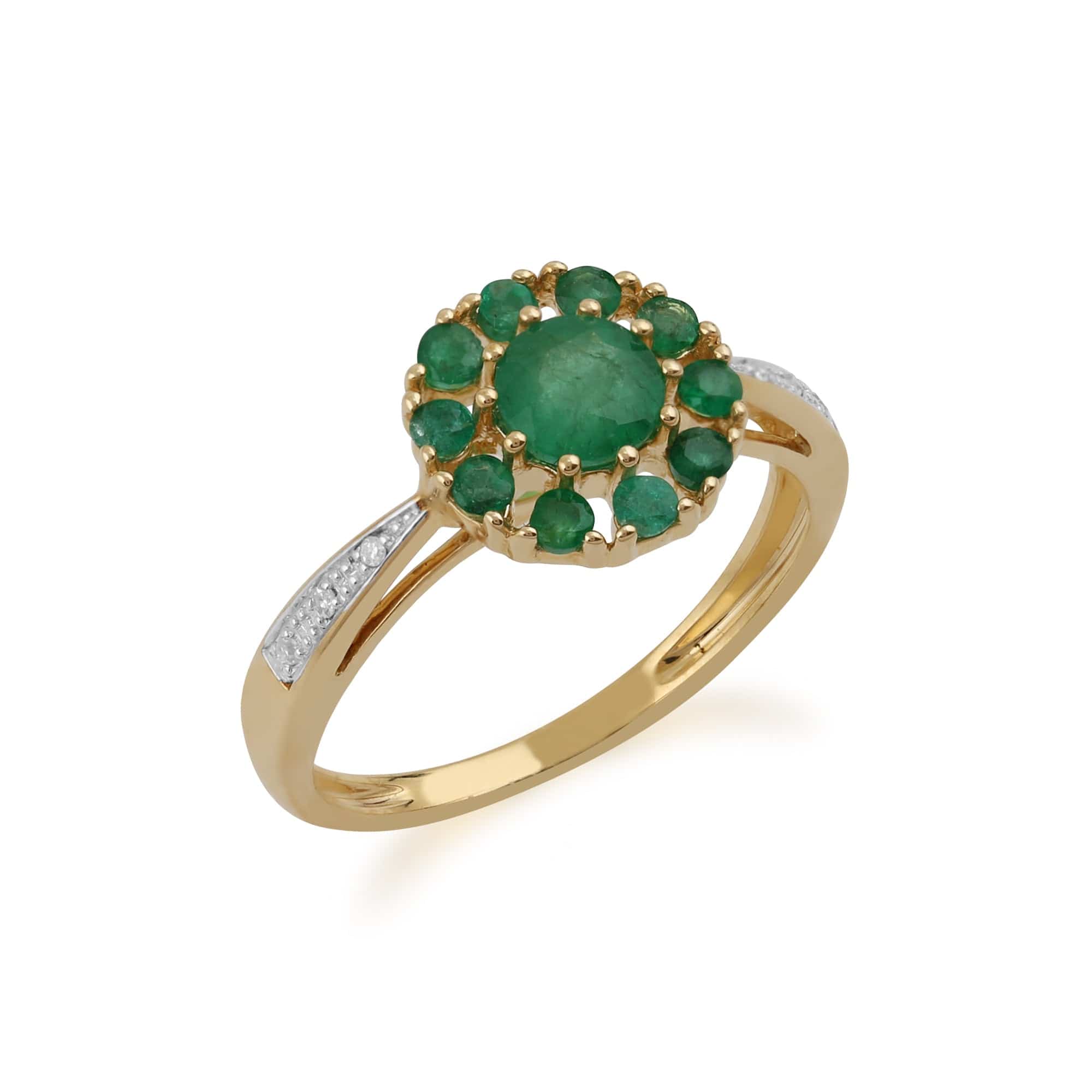Gemondo 9ct Yellow Gold 0.91ct Emerald & Diamond Floral Ring Image 2