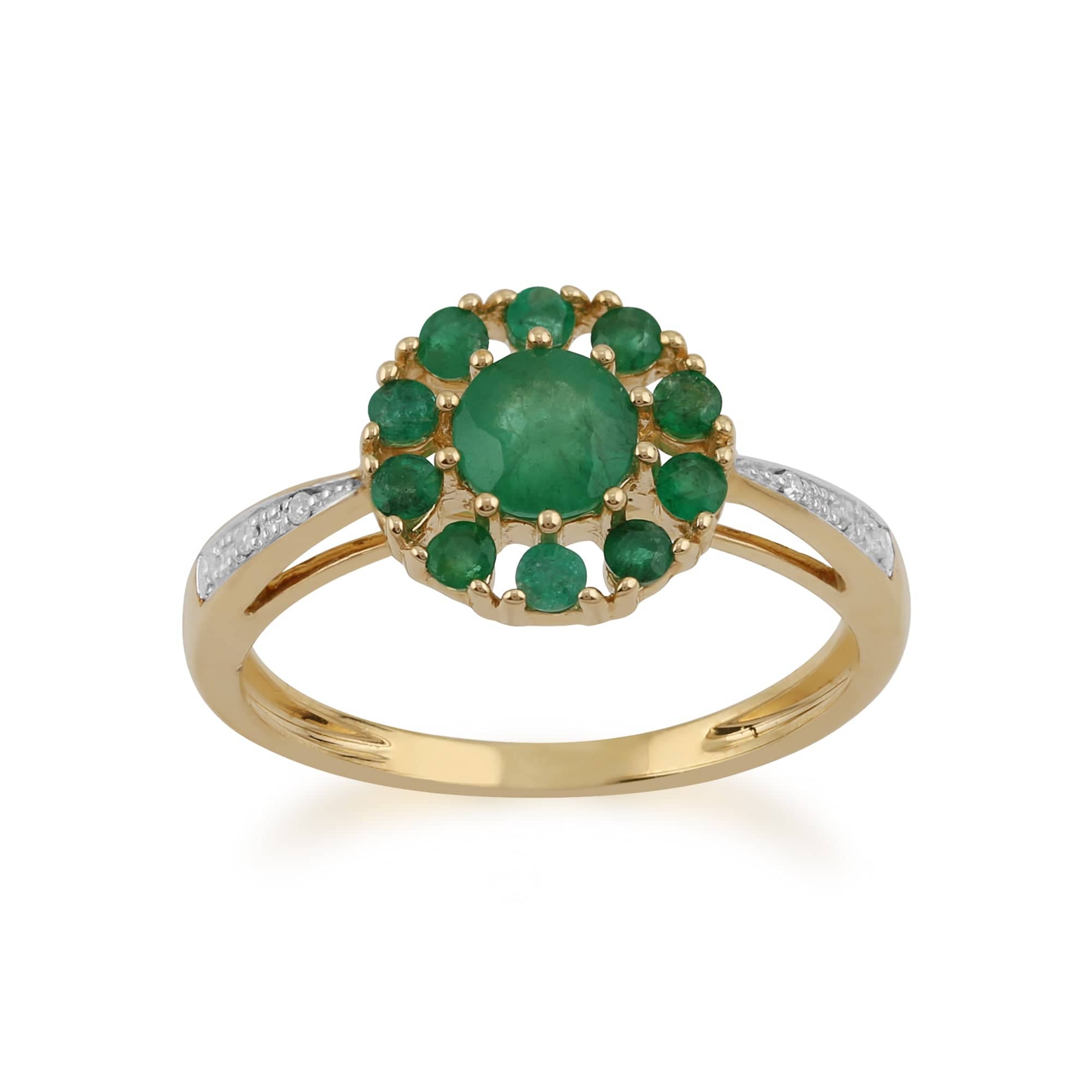 Gemondo 9ct Yellow Gold 0.91ct Emerald & Diamond Floral Ring Image 1