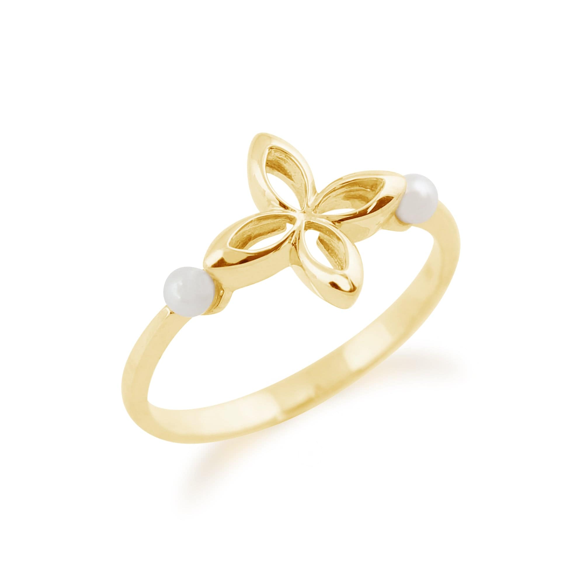 135R1346019 Gemondo 9ct Yellow Gold 0.20ct Pearl Floral Design Ring 2