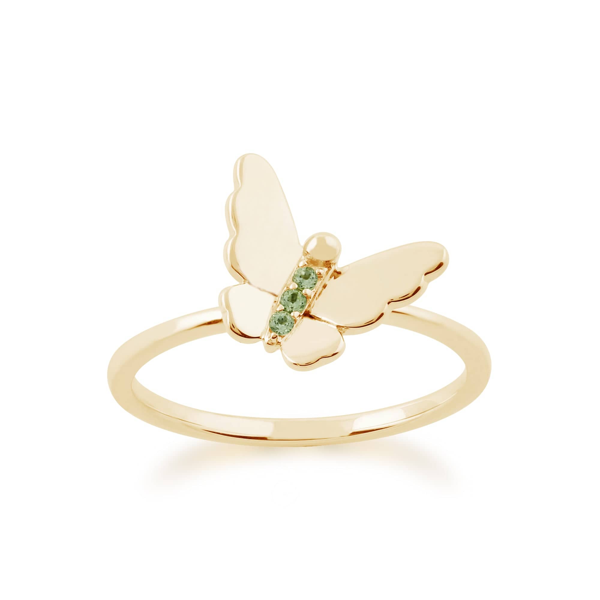 Floral Peridot & Diamond Butterfly & Flowers Three Stack Ring Set Image 4