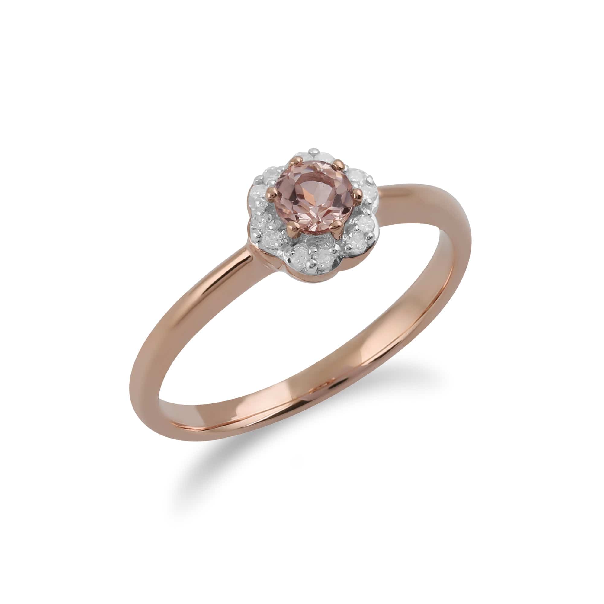 Classic Round Morganite & Diamond Floral Ring in 9ct Rose Gold - Gemondo