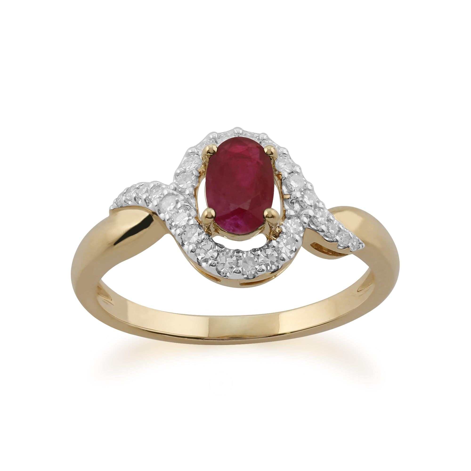 135R1505029 Classic Oval Ruby & Diamond Ring in 9ct Yellow Gold 1