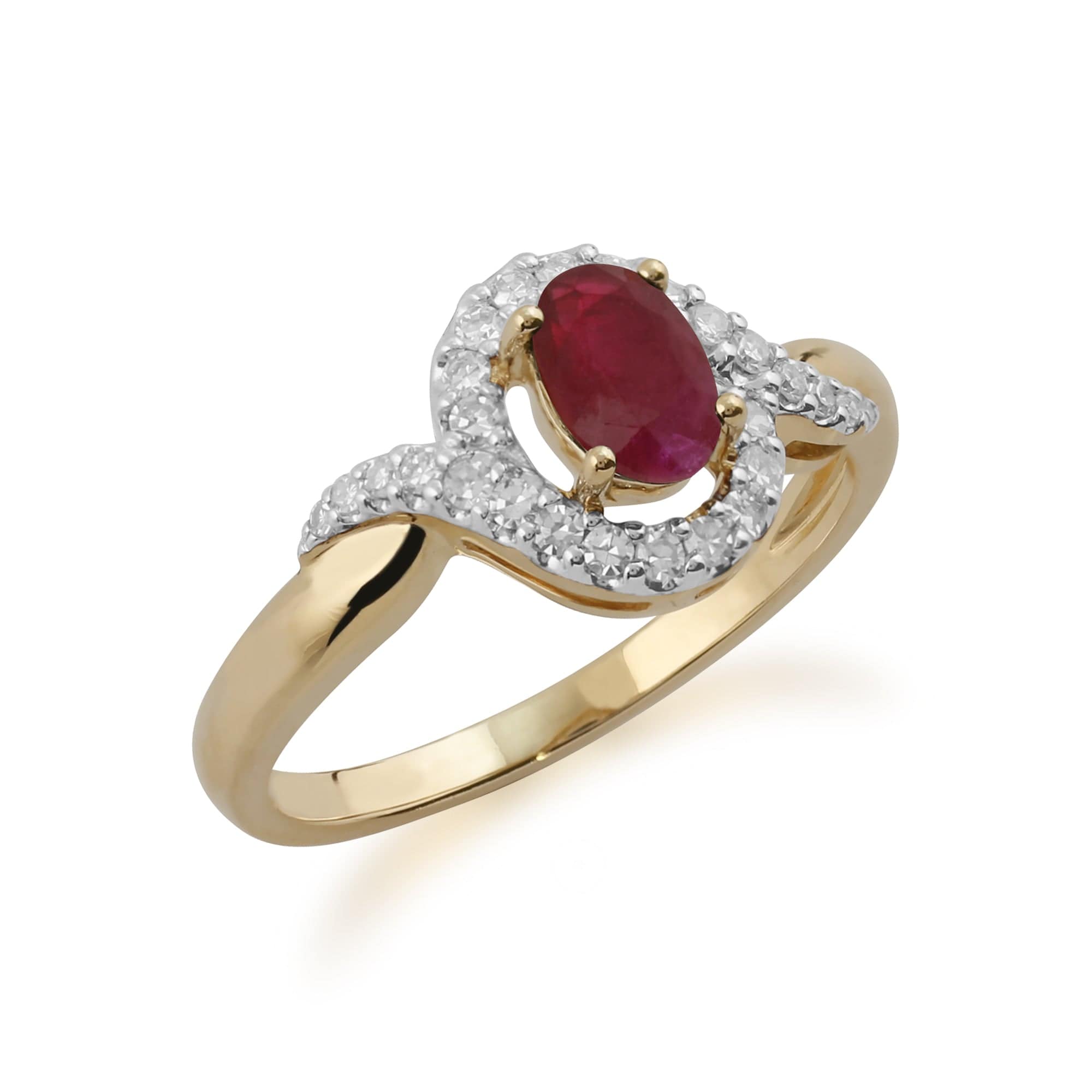 135R1505029 Classic Oval Ruby & Diamond Ring in 9ct Yellow Gold 2