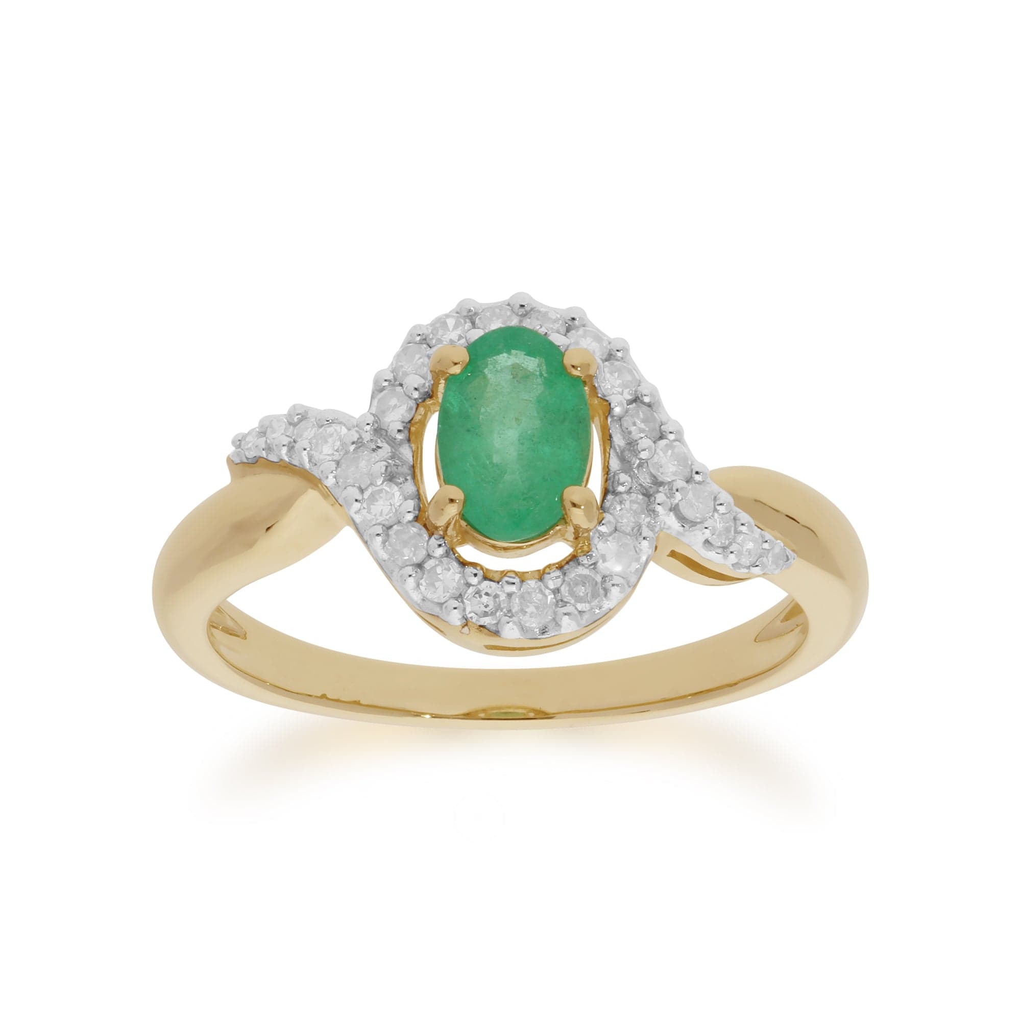 135R1505039 Classic Oval Emerald & Diamond Ring in 9ct Yellow Gold  1