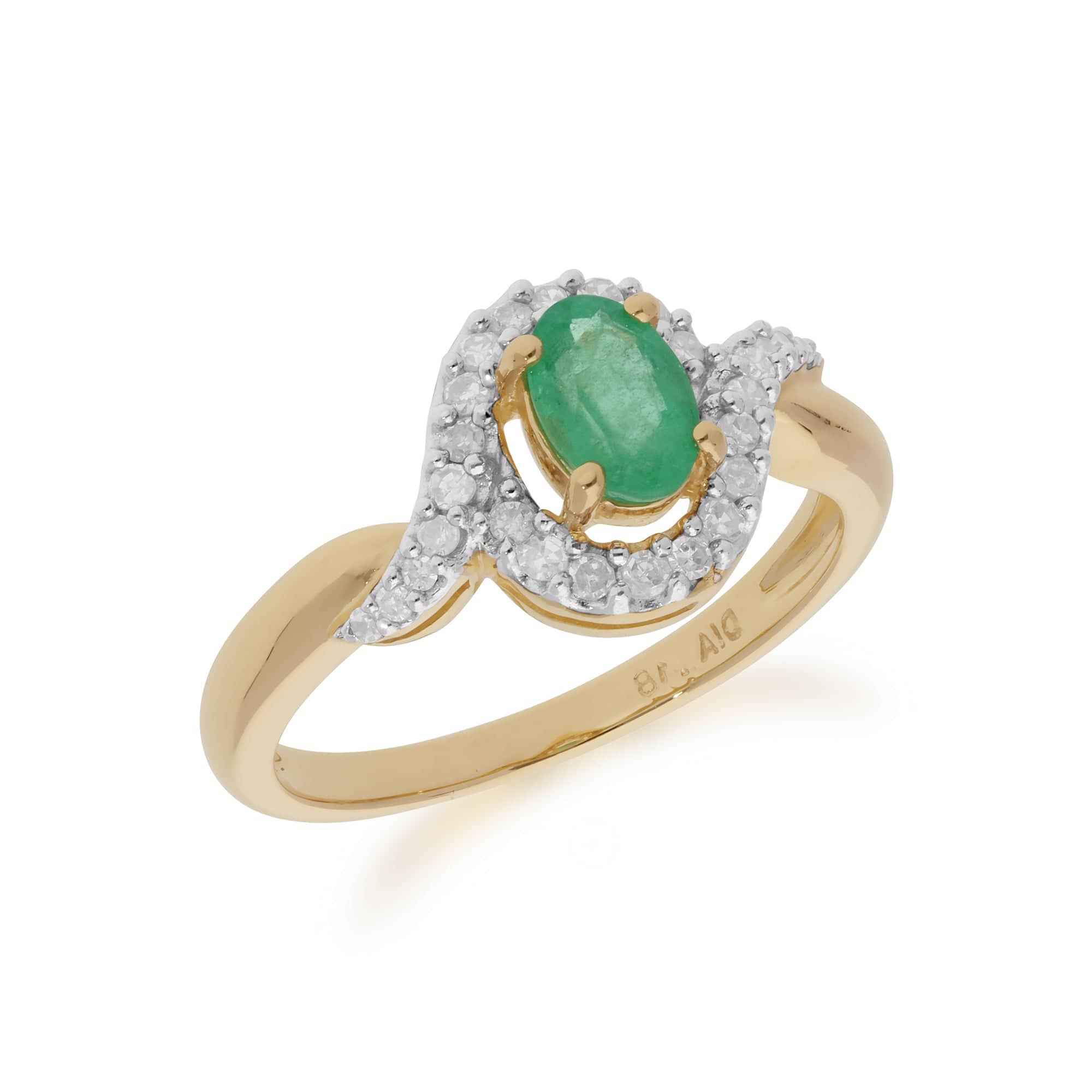 135R1505039 Classic Oval Emerald & Diamond Ring in 9ct Yellow Gold  2