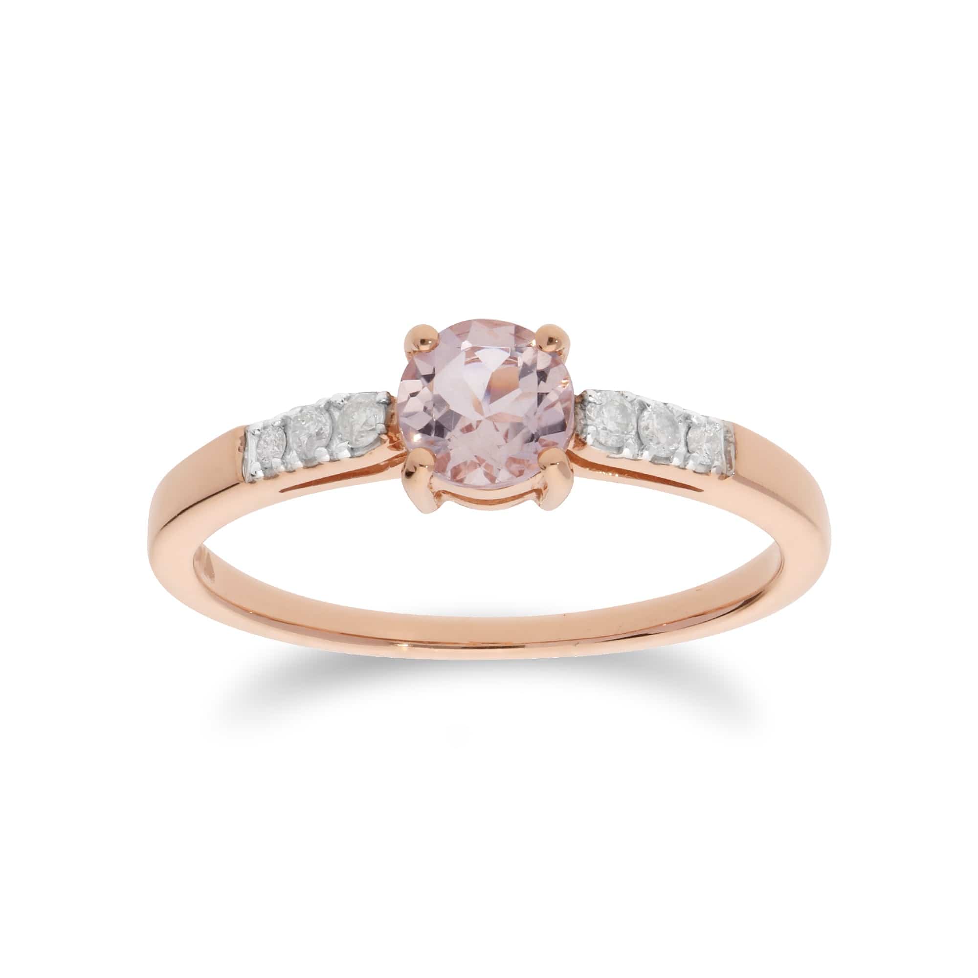 135R1587019 Classic Round Morganite & Diamond Shoulder Ring in 9ct Rose Gold 1