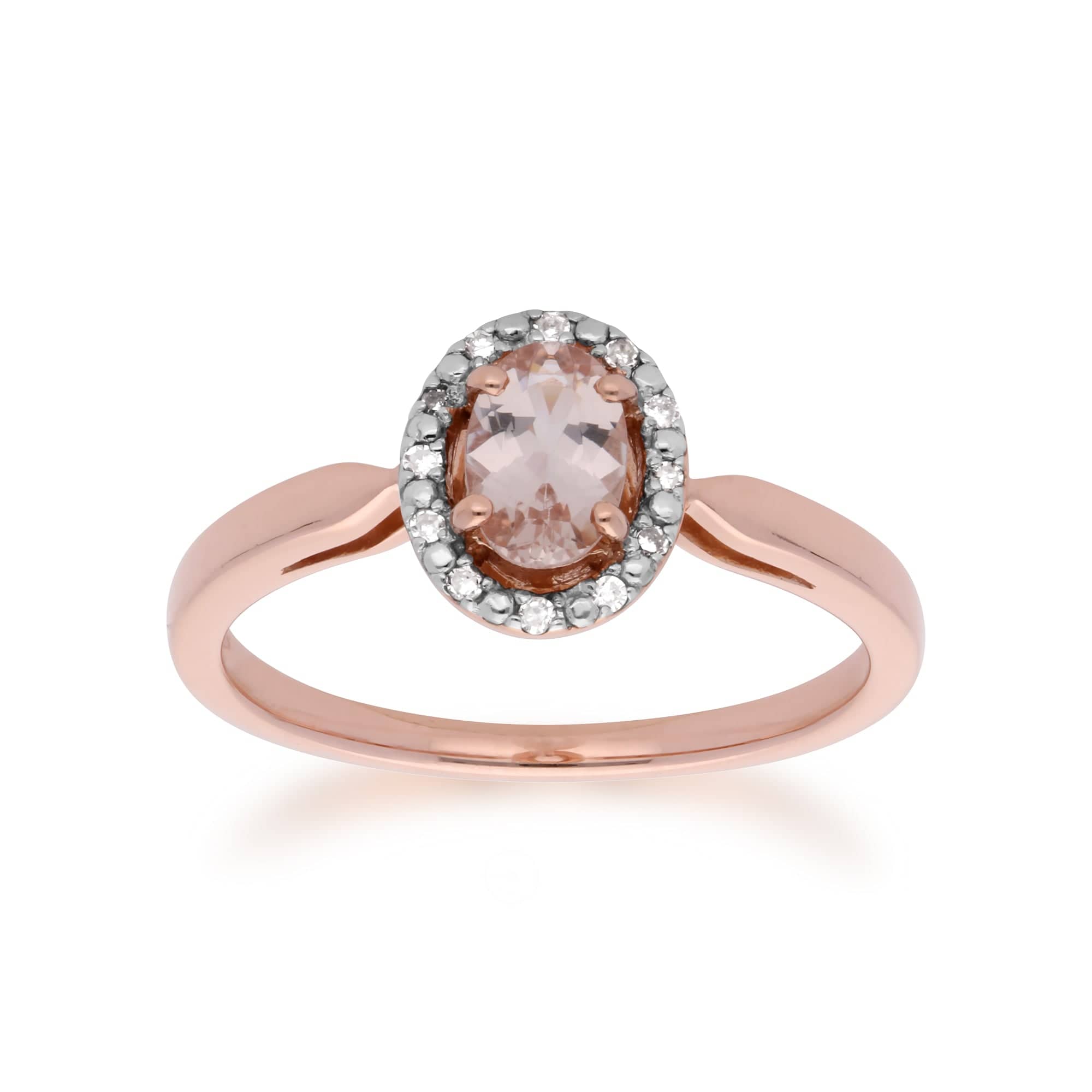 135R1589019 Classic Morganite & Diamond Halo Ring in 9ct Rose Gold 1