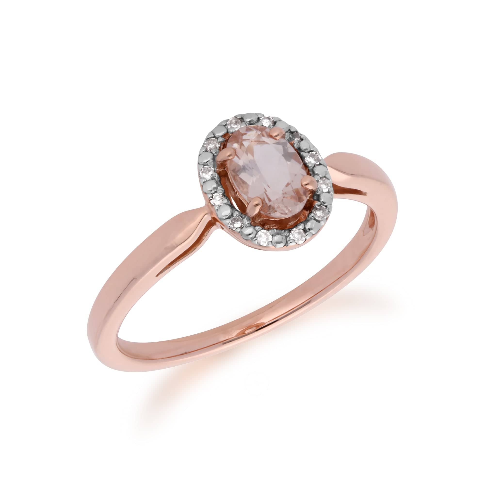 135R1589019 Classic Morganite & Diamond Halo Ring in 9ct Rose Gold 2