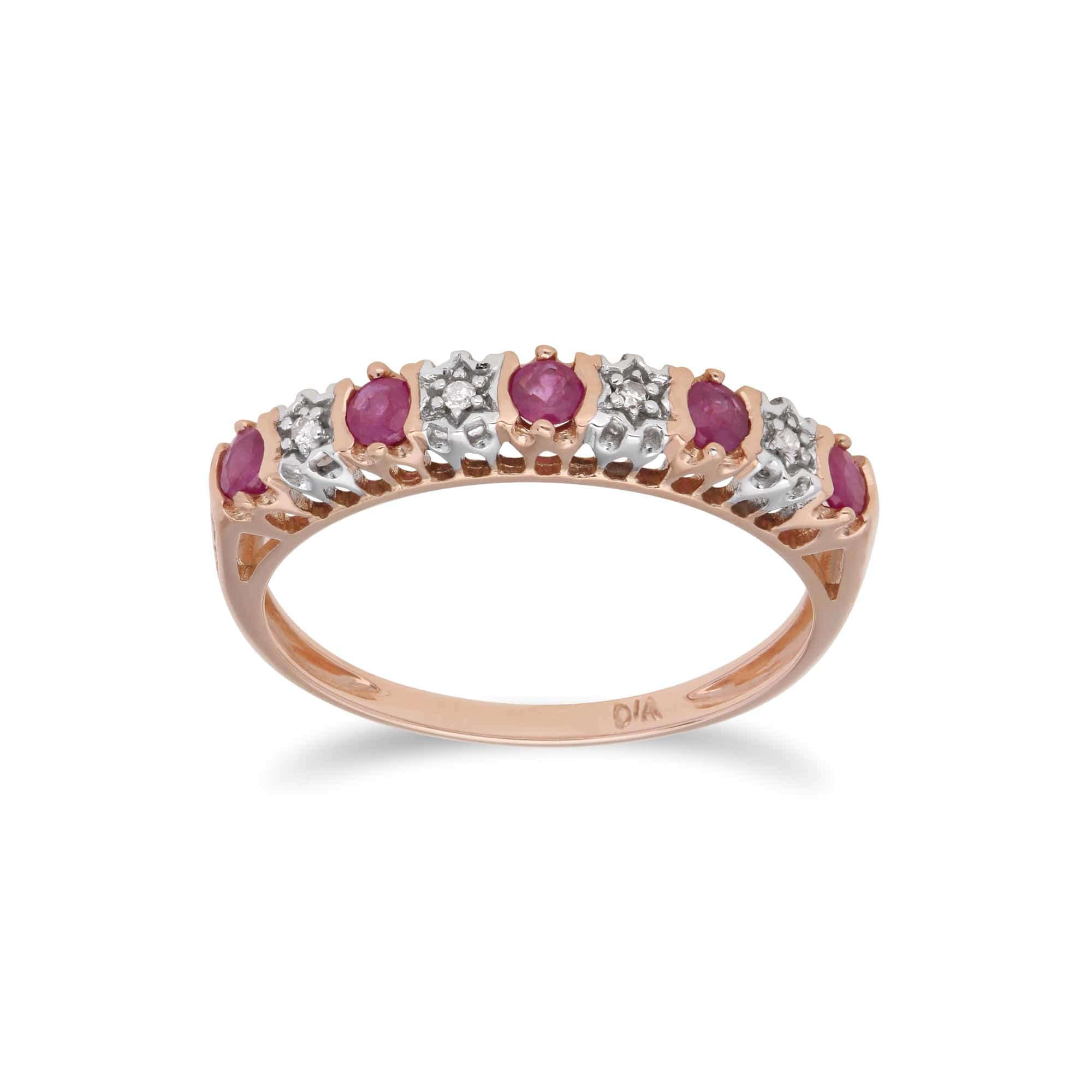 135R1671019 Classic Ruby & Diamond Half Eternity Ring in 9ct Rose Gold 1