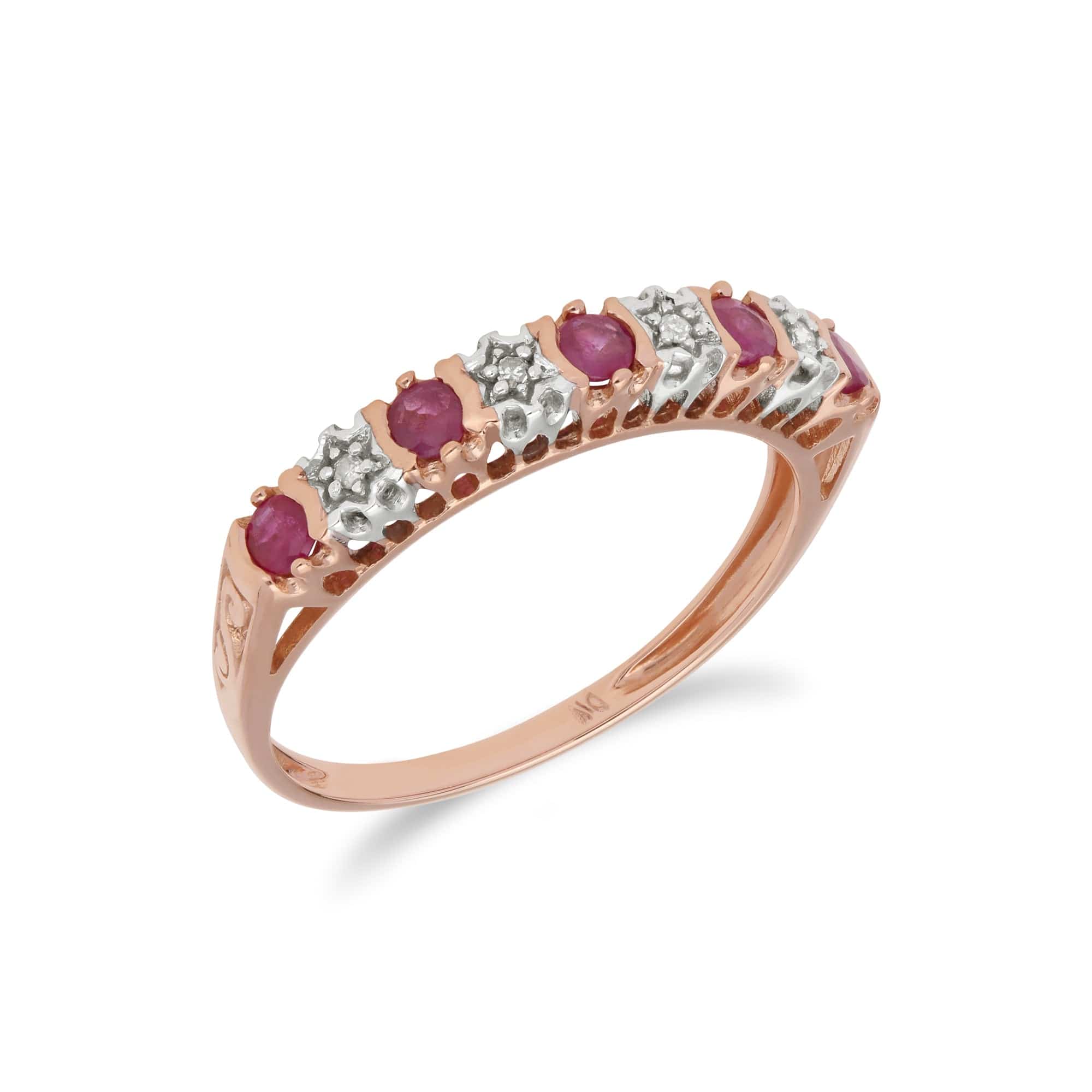 135R1671019 Classic Ruby & Diamond Half Eternity Ring in 9ct Rose Gold 2