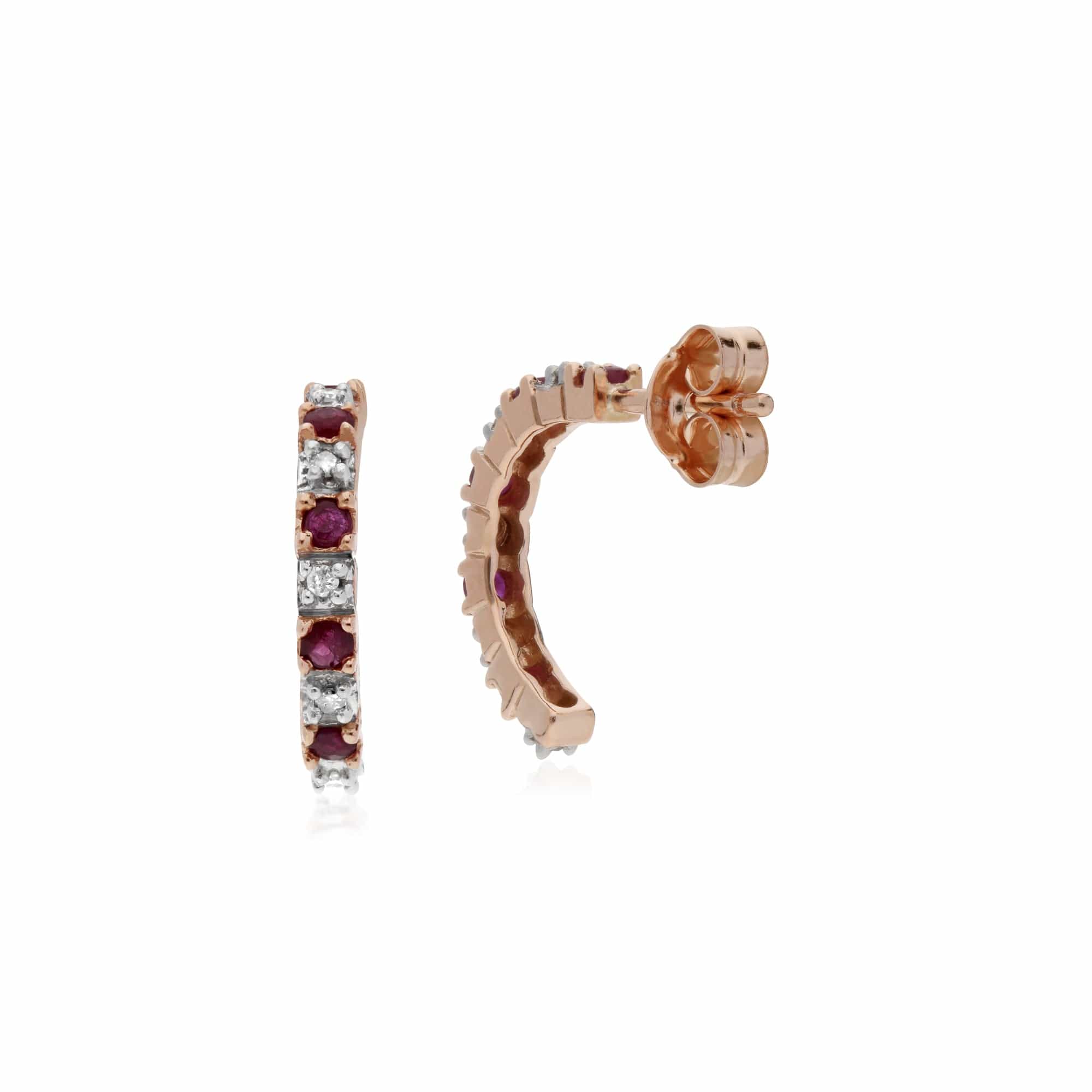 135E1495019 Gemondo 9ct Rose Gold Ruby & Diamond Half Hoop Style Earrings 1