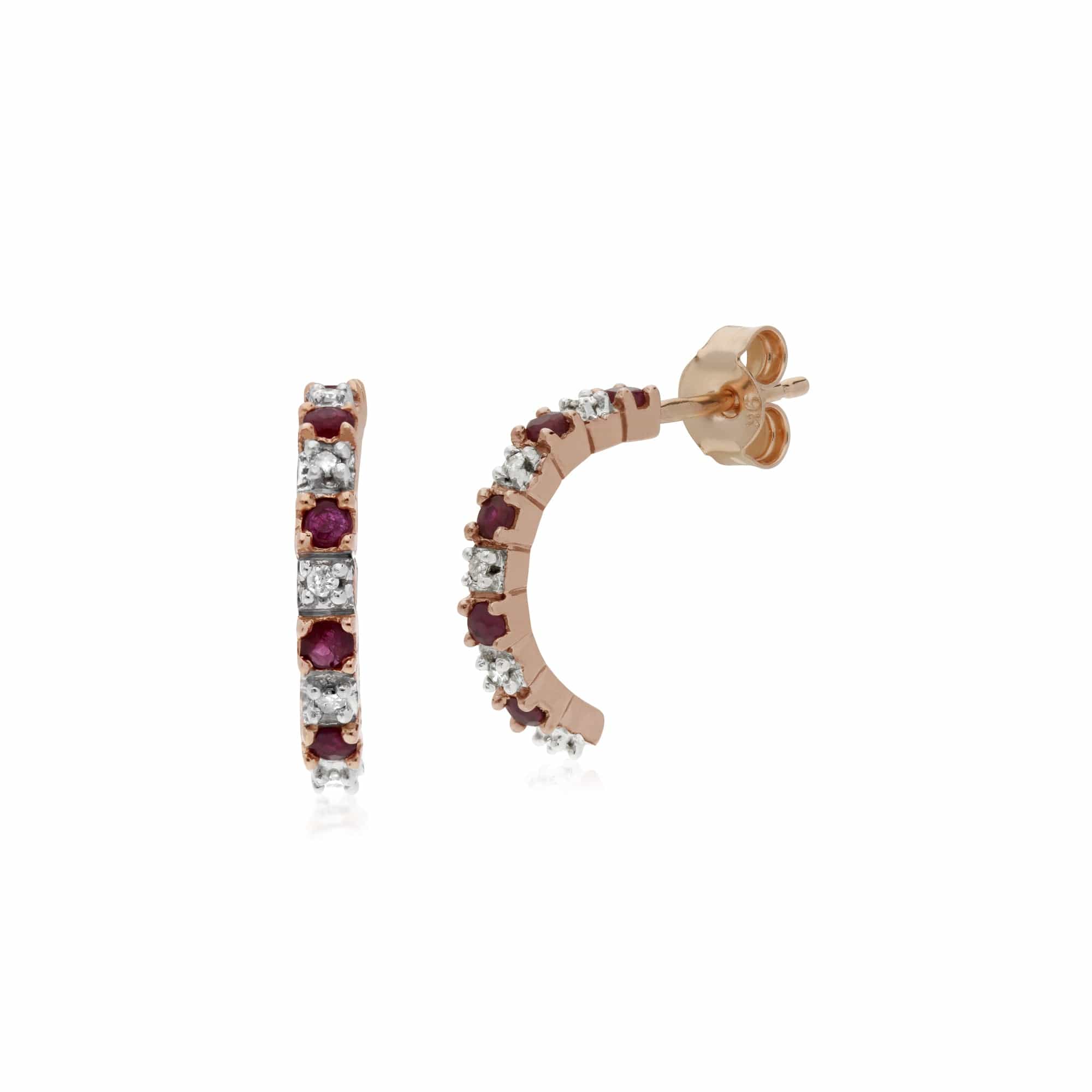 135E1495019 Gemondo 9ct Rose Gold Ruby & Diamond Half Hoop Style Earrings 2
