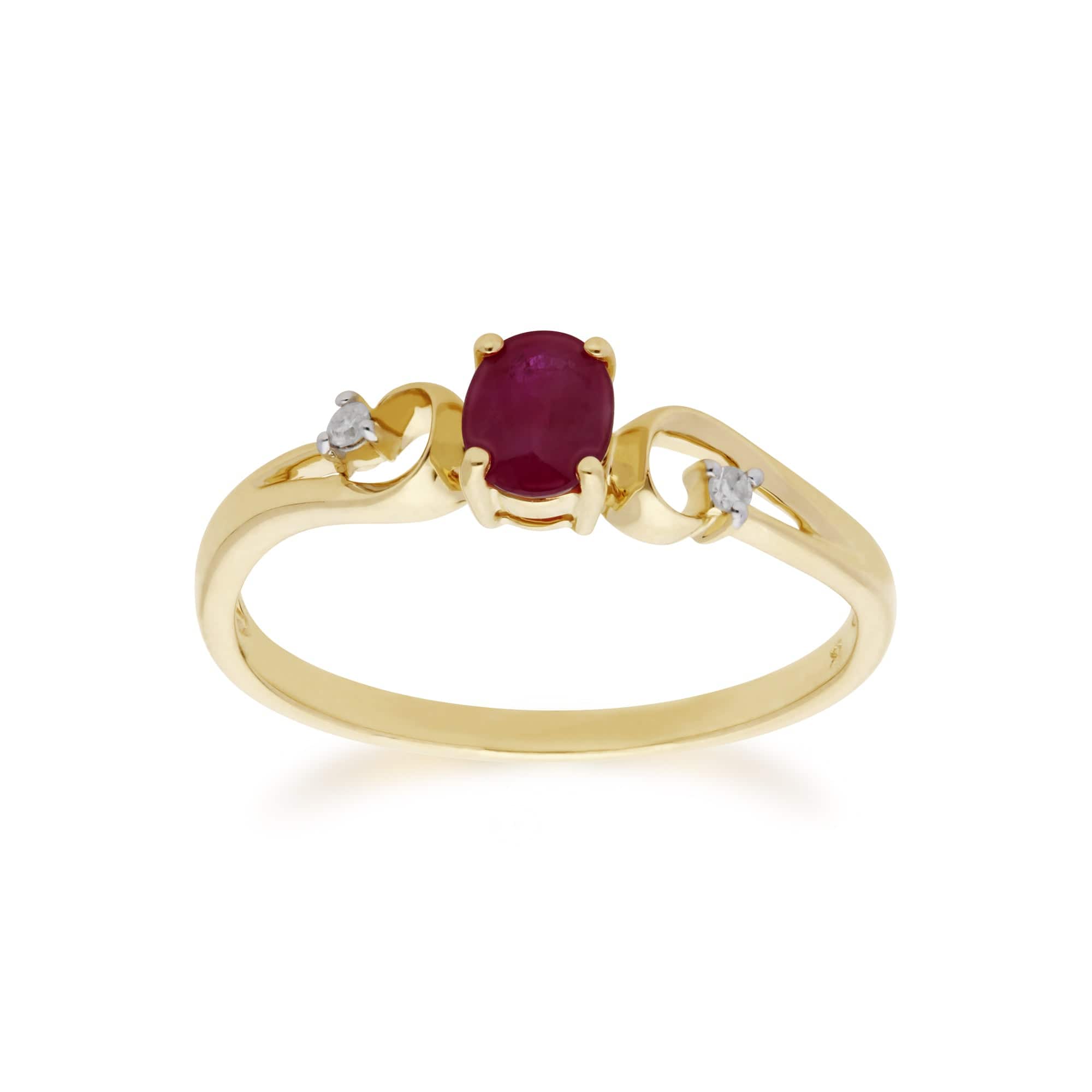 135R1741019 Classic Oval Ruby & Diamond Ring in 9ct Yellow Gold 1