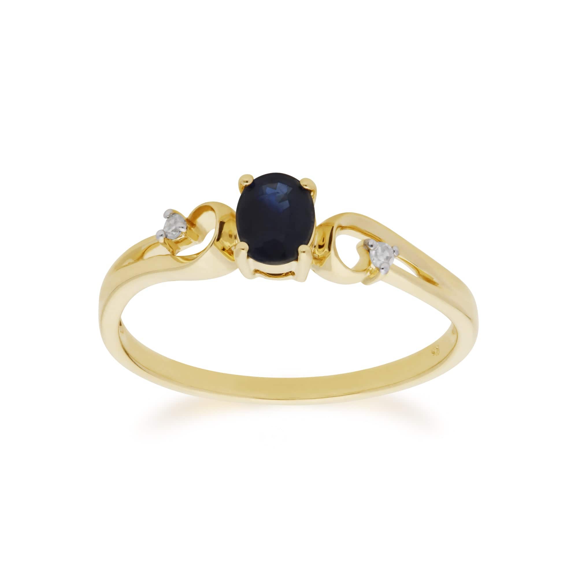 135R1741039 Classic Oval Sapphire & Two Diamond Ring in 9ct Yellow Gold