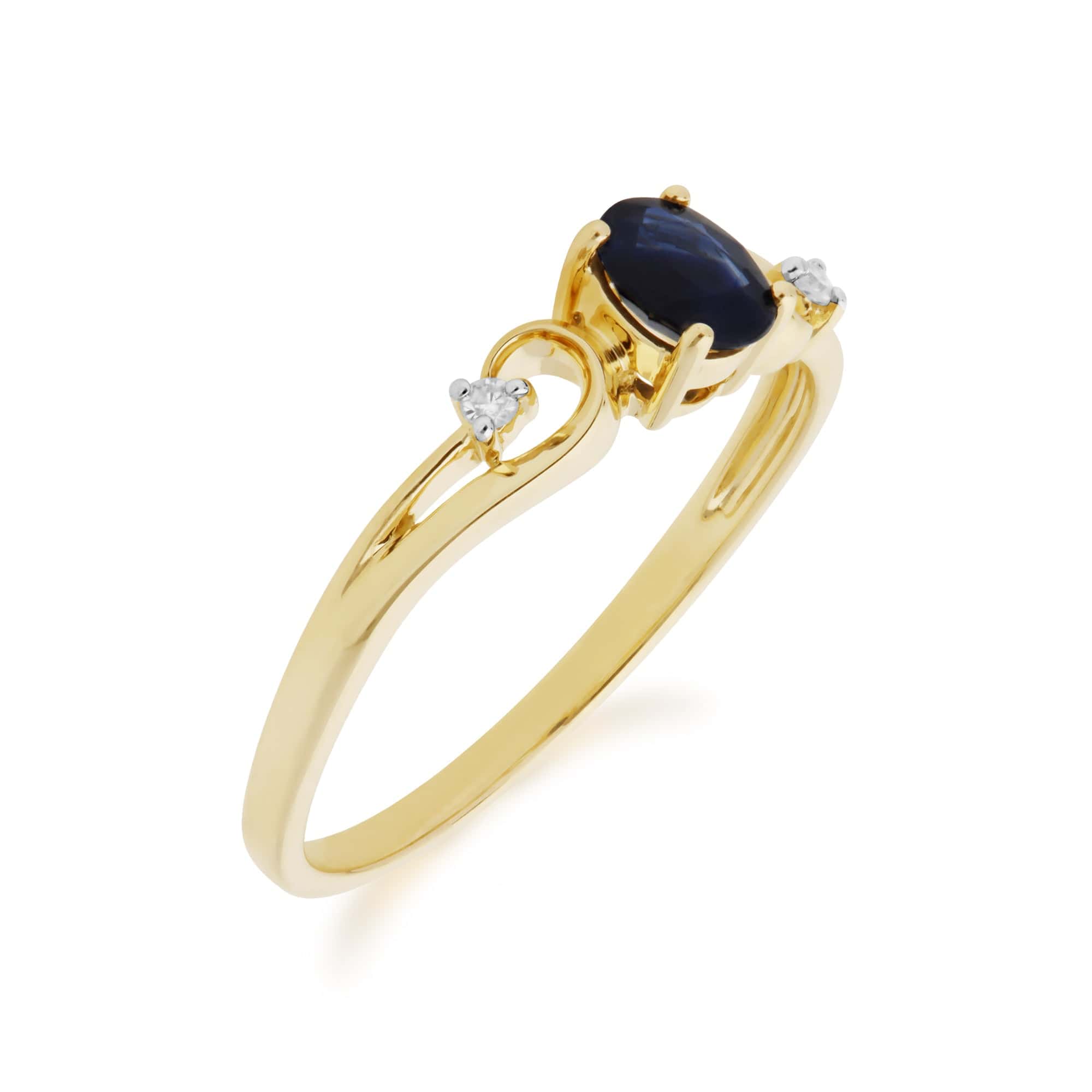 135R1741039 Classic Oval Sapphire & Two Diamond Ring in 9ct Yellow Gold 2