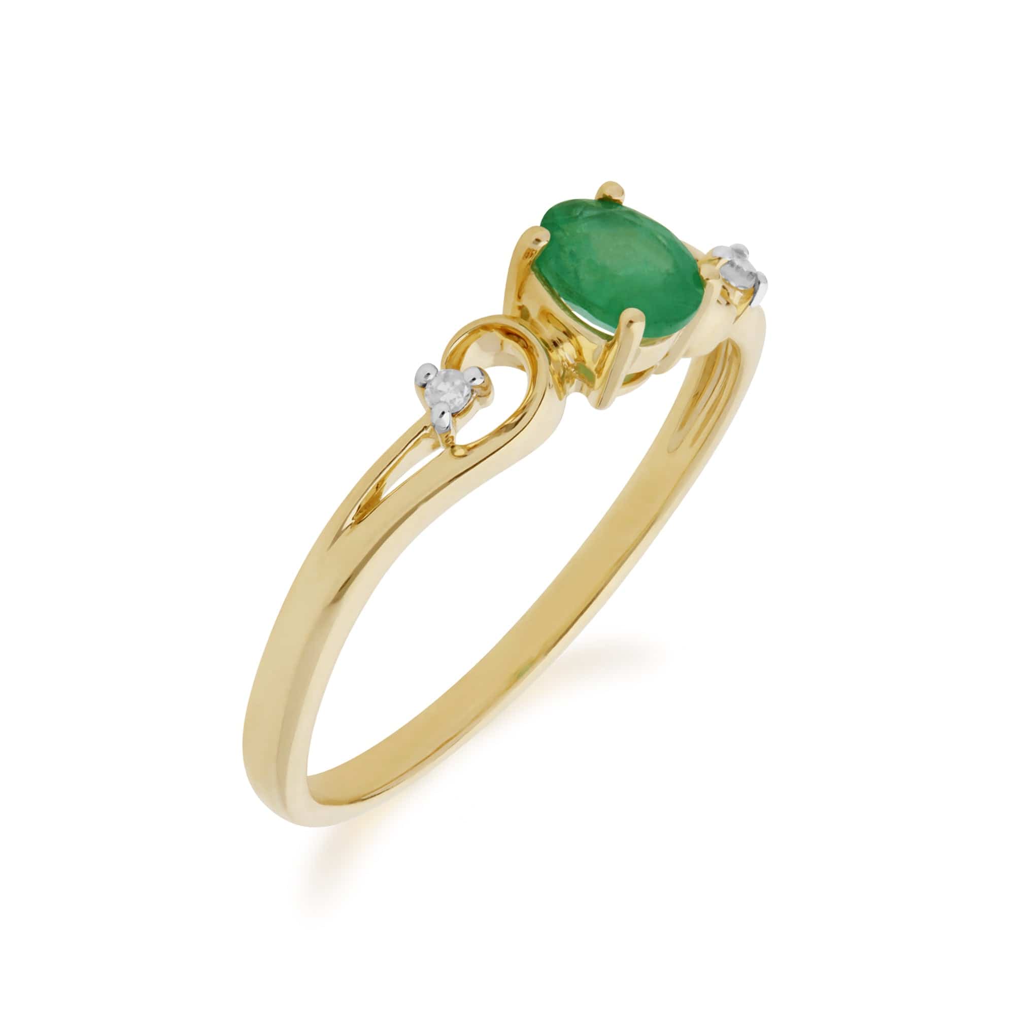 135R1741029 Classic Oval Emerald & Diamond Ring in 9ct Yellow Gold 2