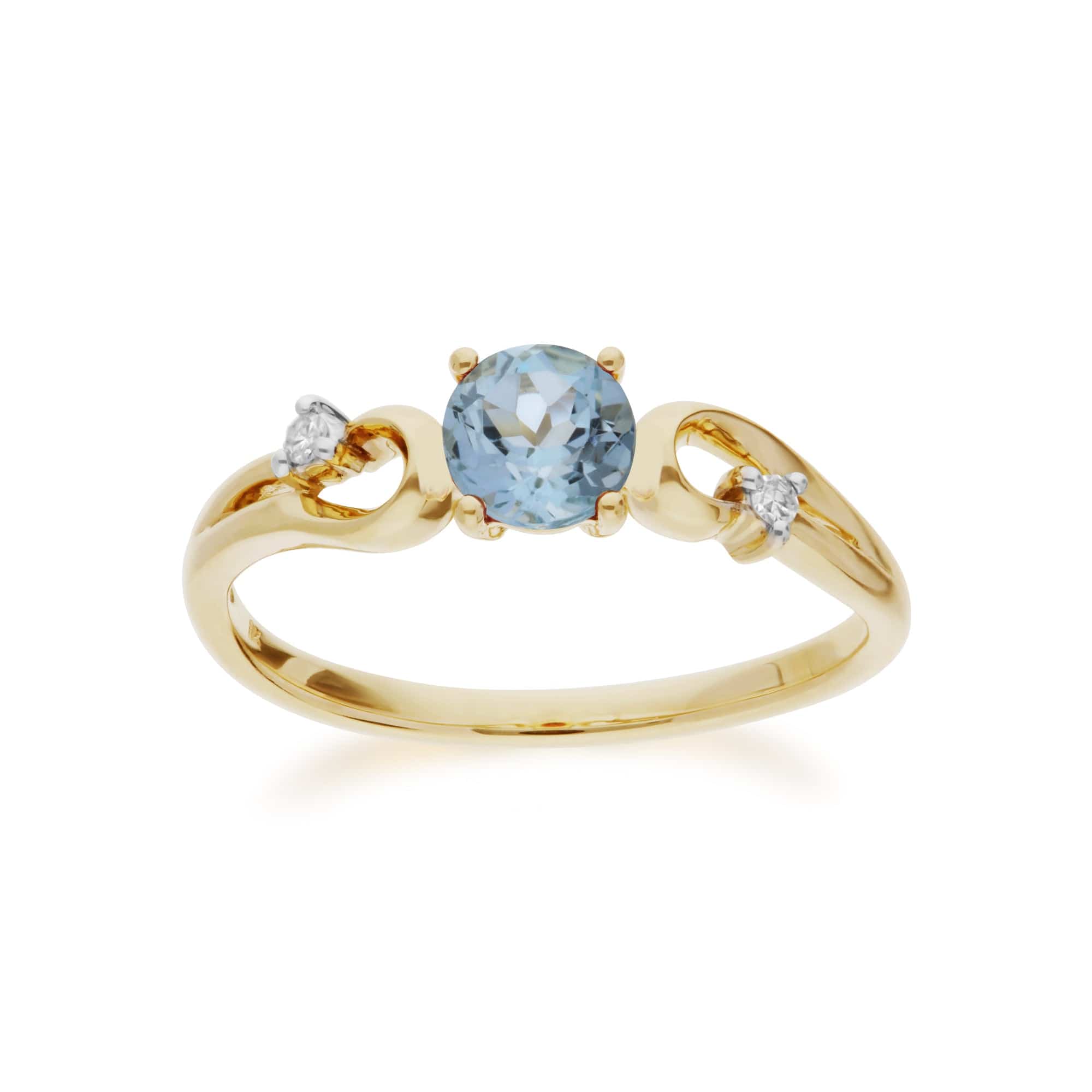 135R1742039 Classic Round Blue Topaz & Diamond Ring in 9ct Yellow Gold 1