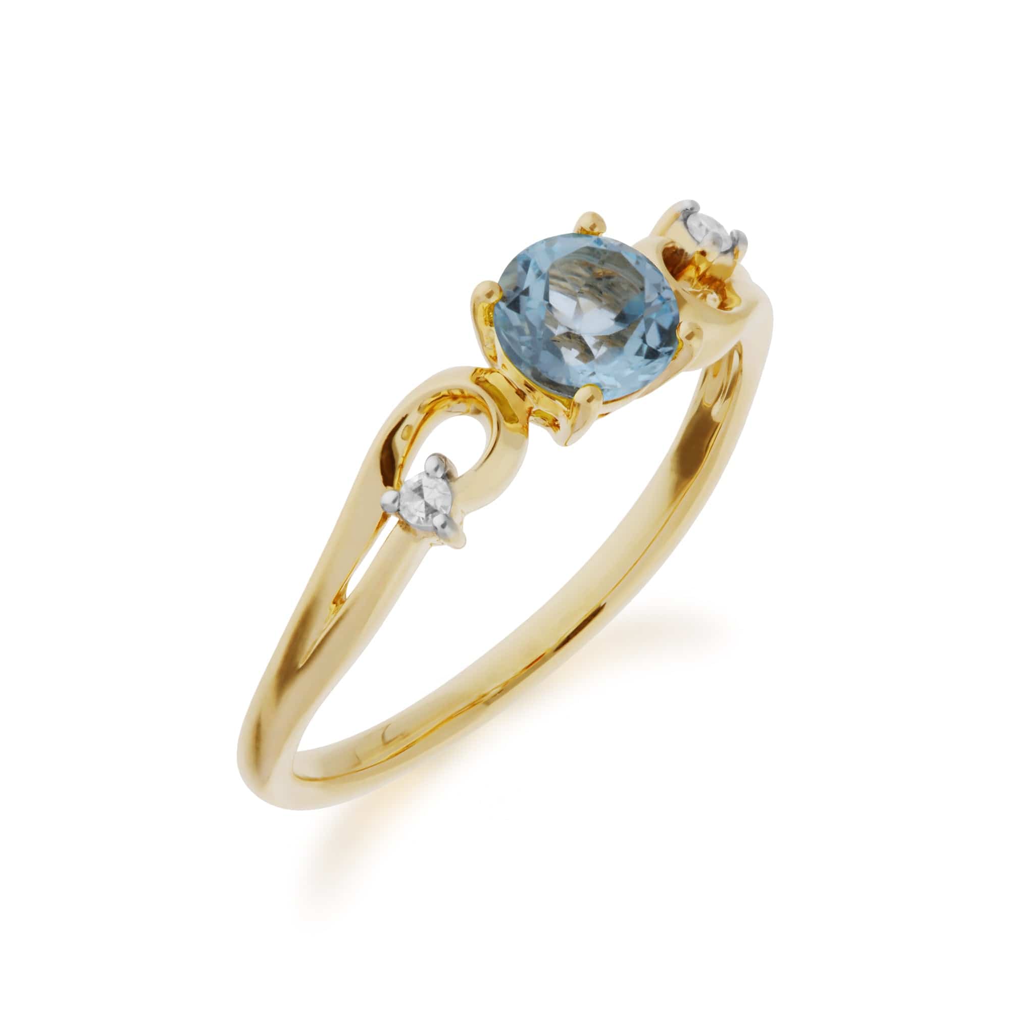 135R1742039 Classic Round Blue Topaz & Diamond Ring in 9ct Yellow Gold 2