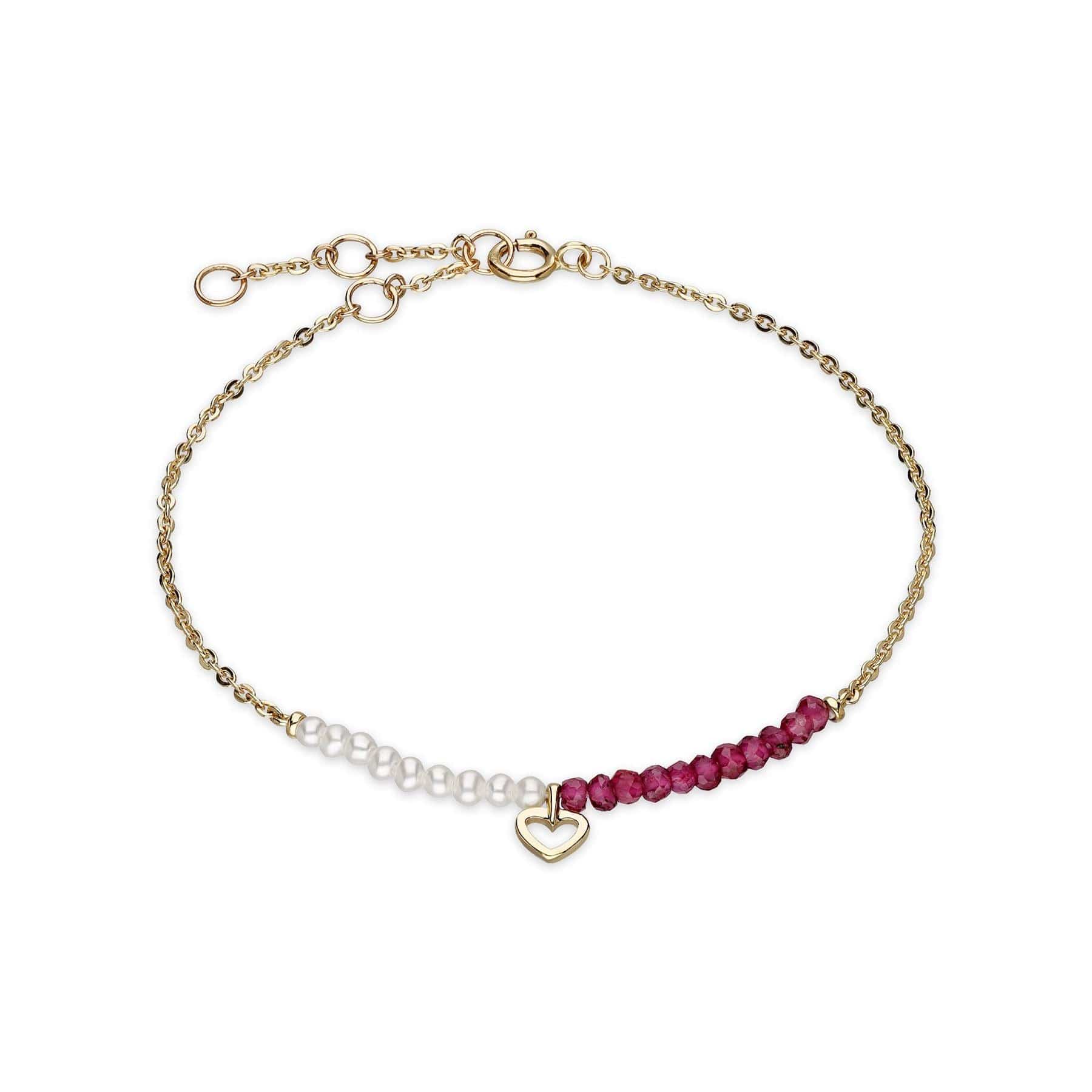 133L0326019 Cultured Freshwater Pearl & Rhodolite Heart Bracelet In 9ct Yellow Gold 1
