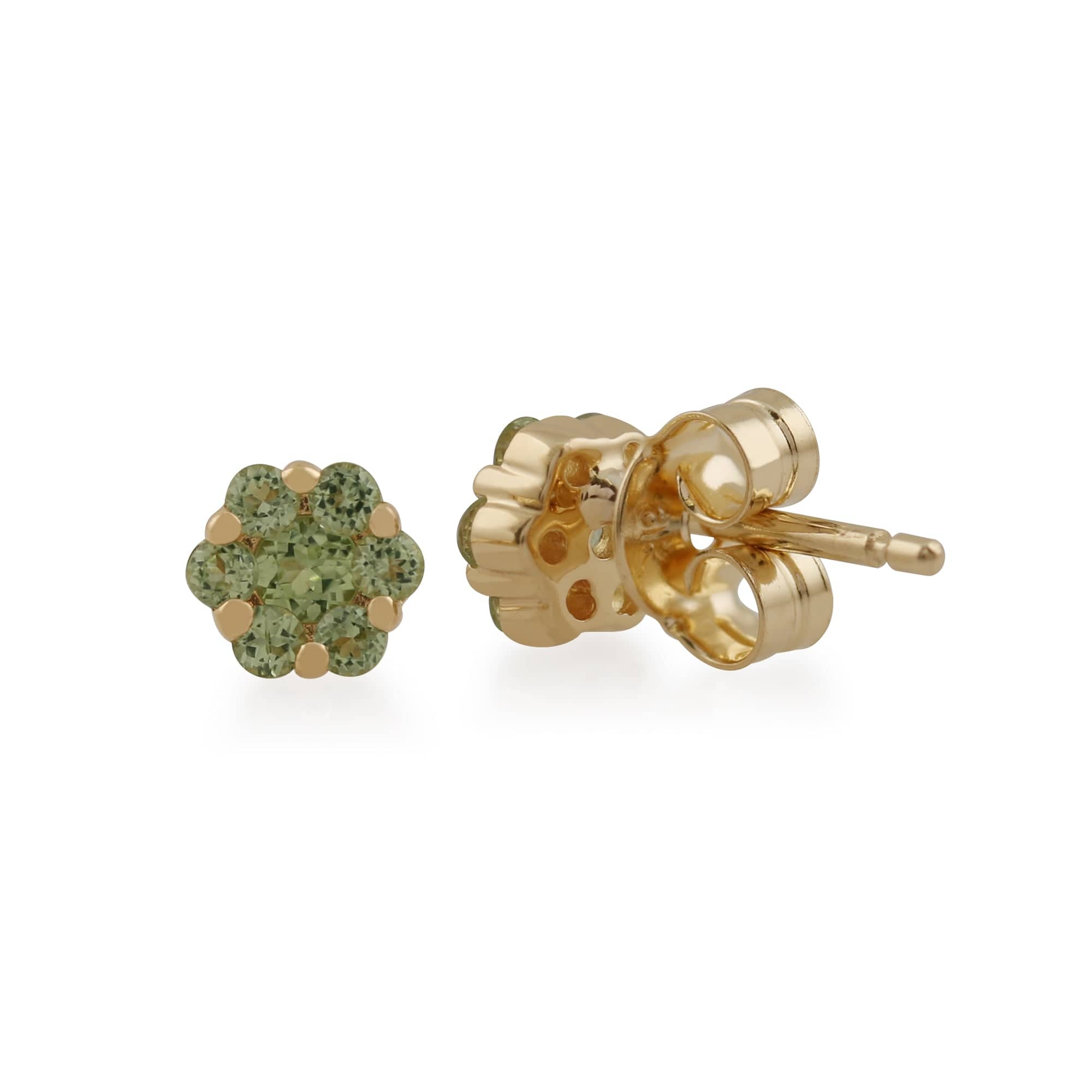 145E0114099 Floral Round Peridot Cluster Stud Earrings in 9ct Yellow Gold 2