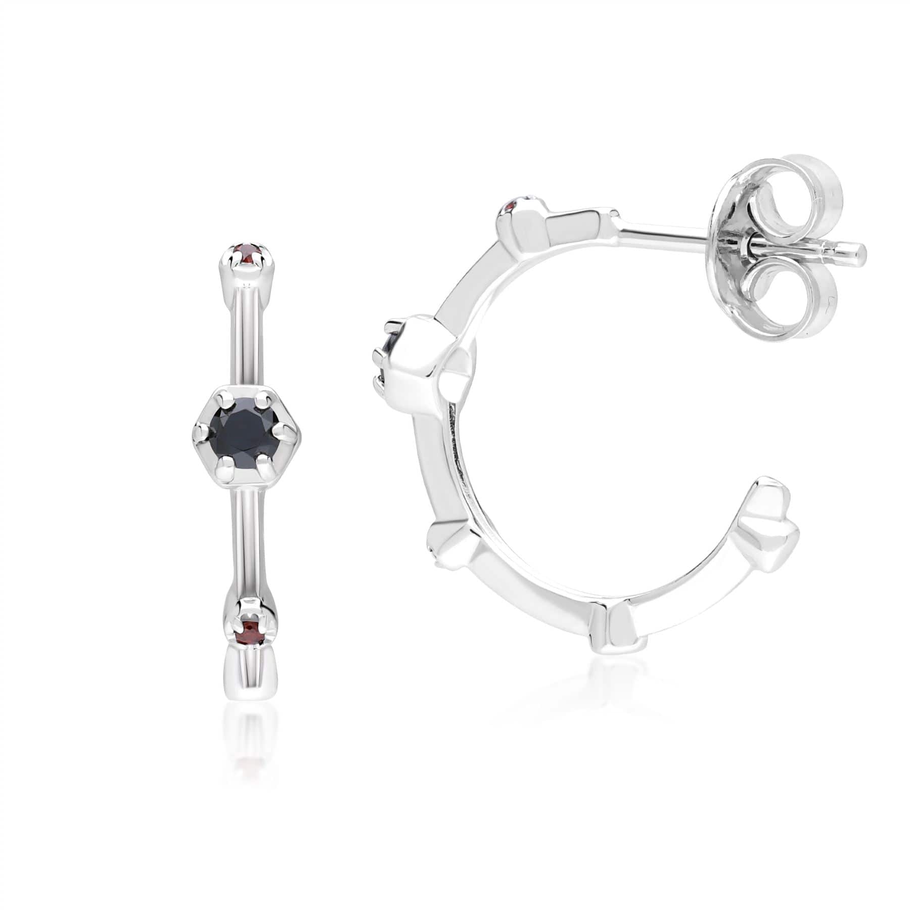 Modern Glam Spinel & Garnet Mini Hoop Earrings In Sterling Silver - Gemondo