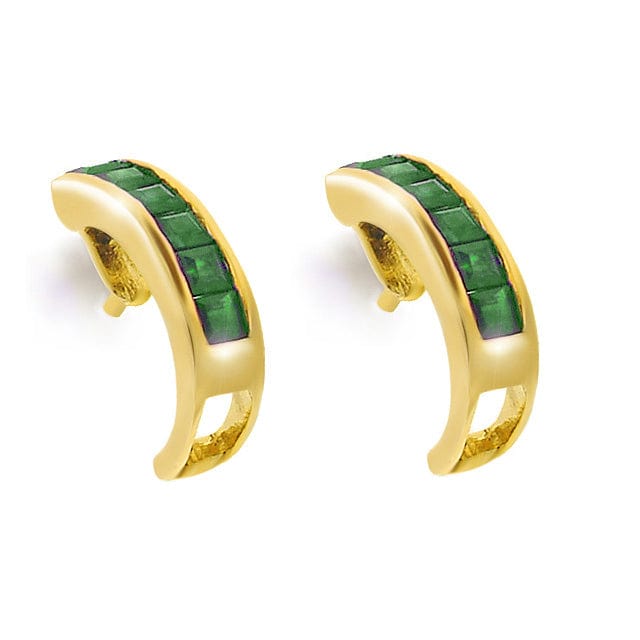 9ct Yellow Gold 0.43ct Princess Cut Emerald Classic Half Hoop Earrings Image
