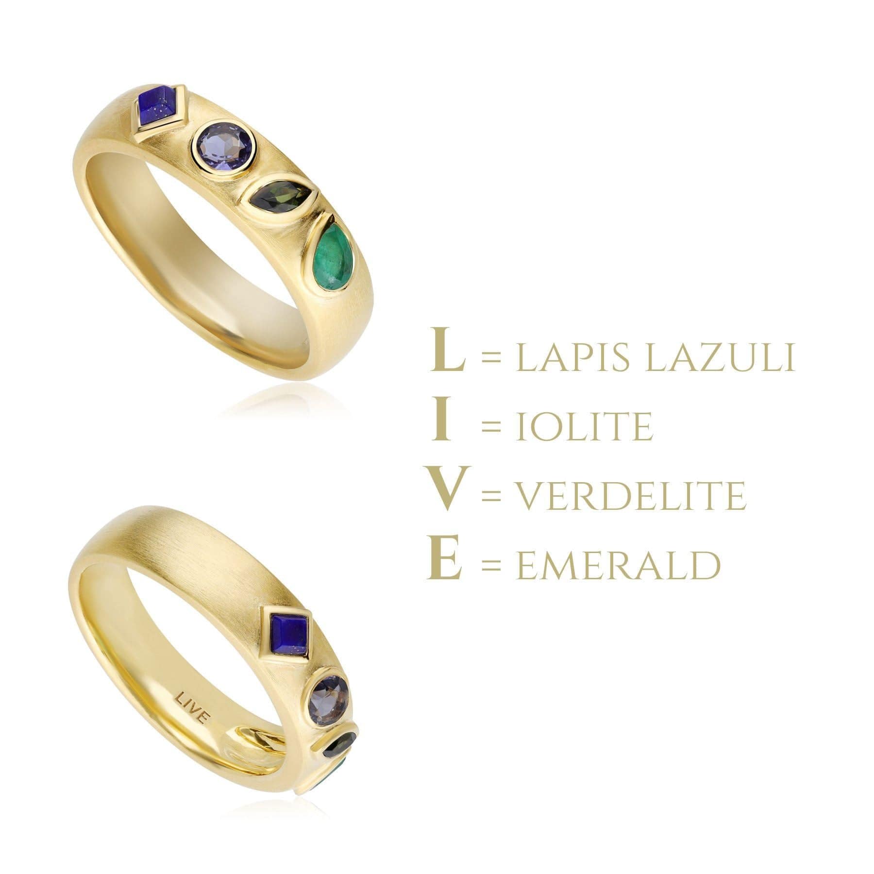 133R9634019 Coded Whispers Brushed Gold 'Live' Acrostic Gemstone Ring 4