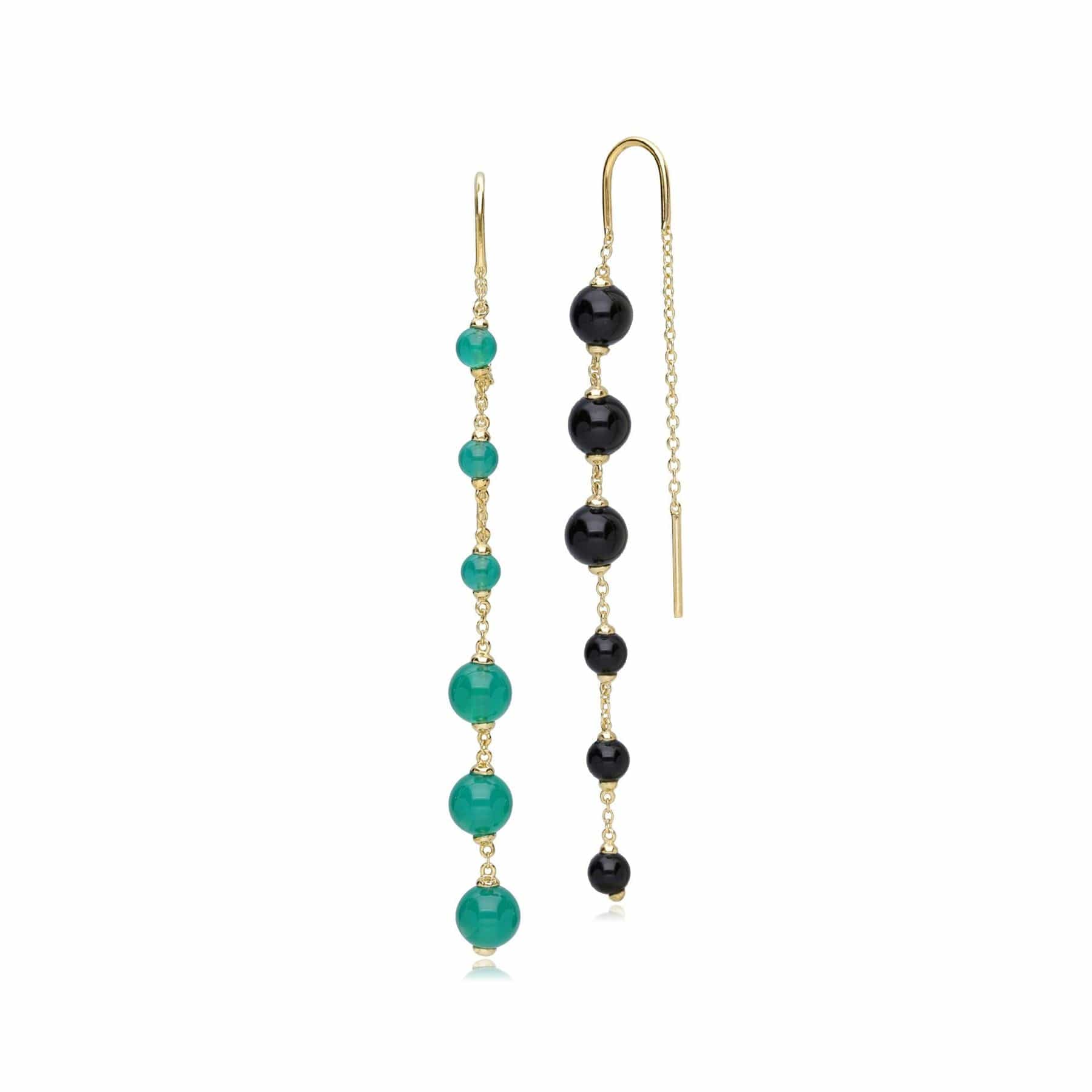 270E033903925 ECFEW™ Unifier Dyed Green Chalcedony & Onyx Mismatched Dangle Drop Earrings In Sterling Silver 5