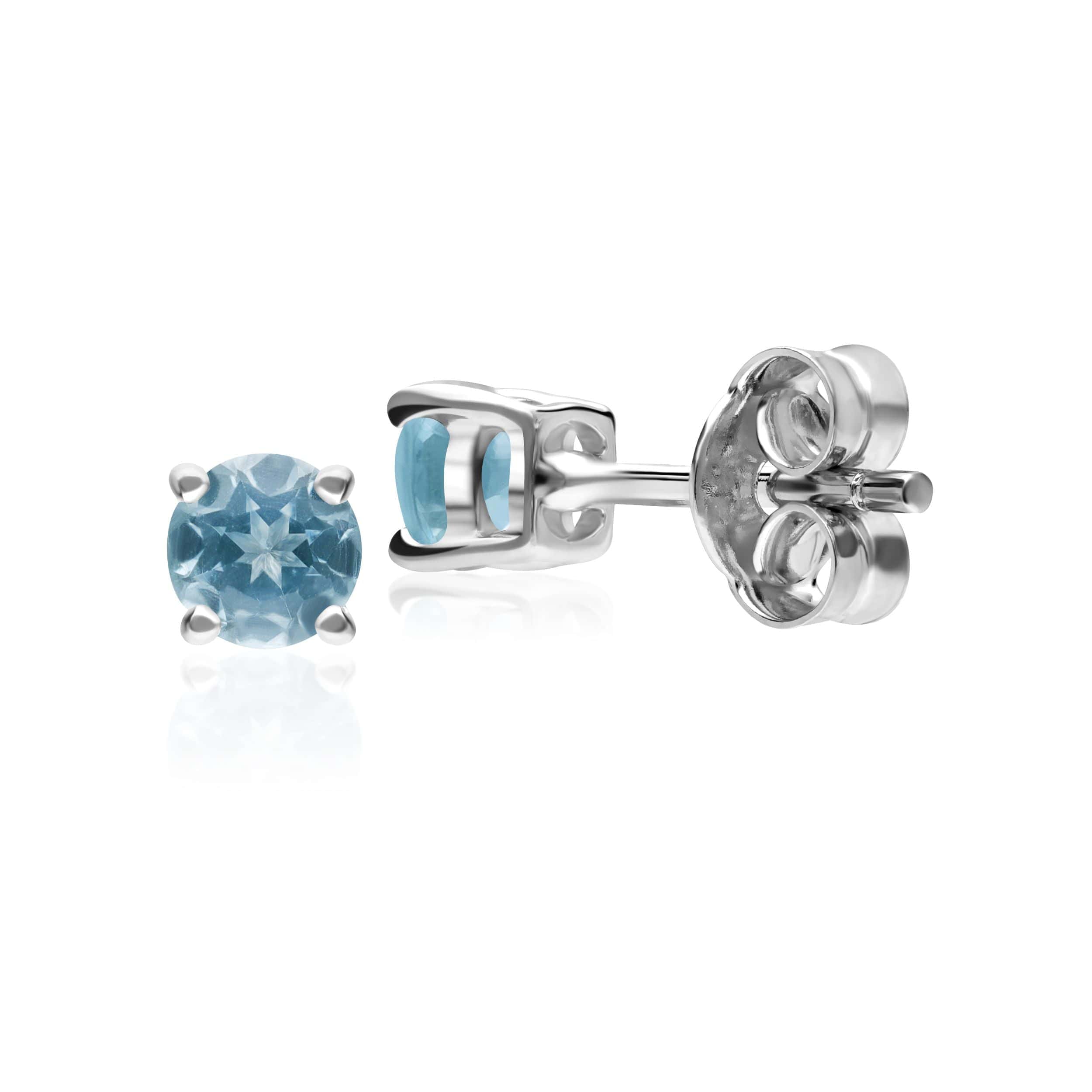 Classic Round Blue Topaz Stud Earrings in 9ct White Gold - Gemondo