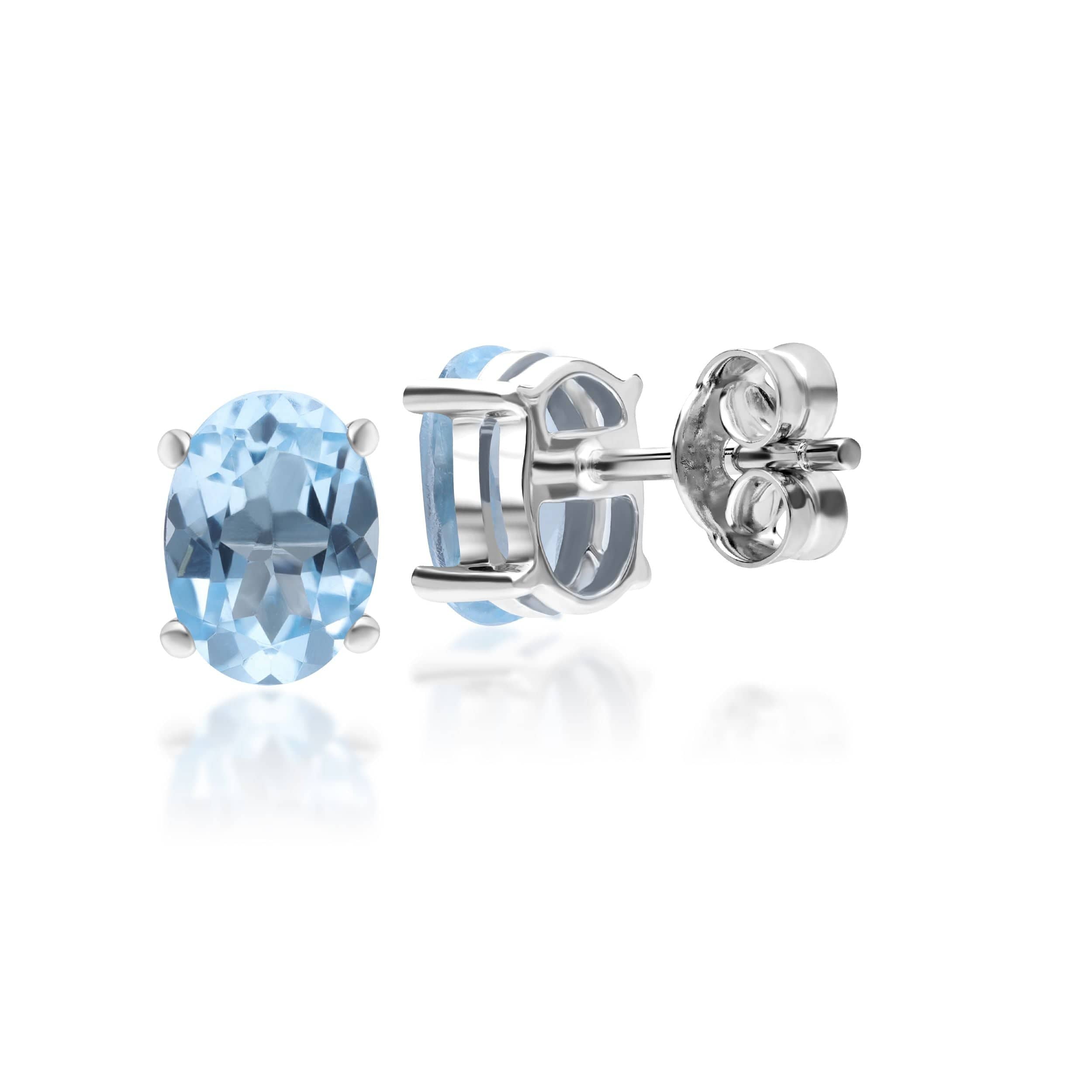 10256 Classic Oval Blue Topaz Stud Earrings in 9ct White Gold 3