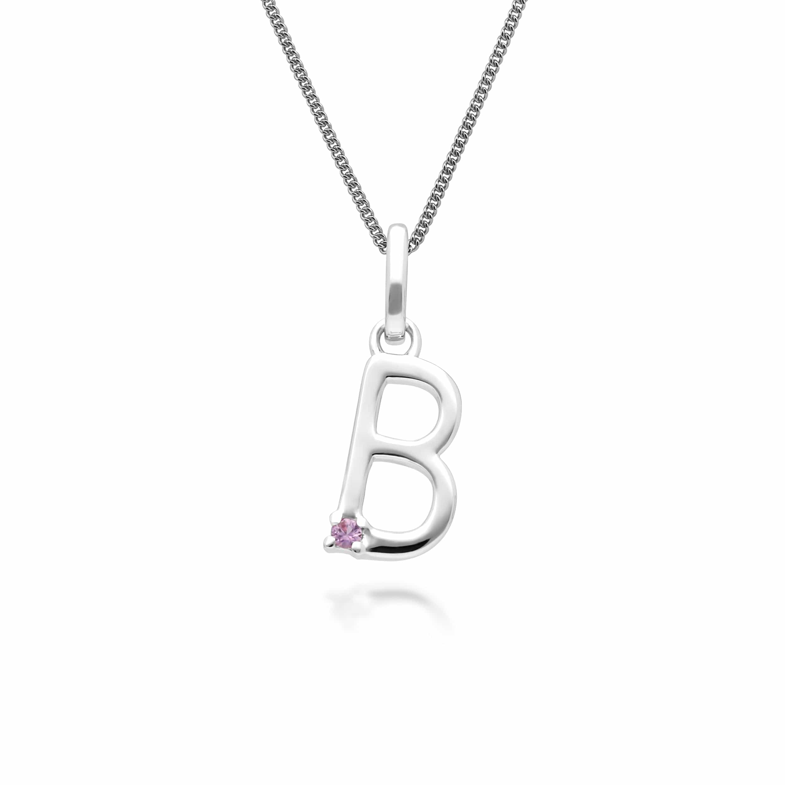 162P0245029 Initial Pink Sapphire Letter Charm Necklace in 9ct White Gold 3