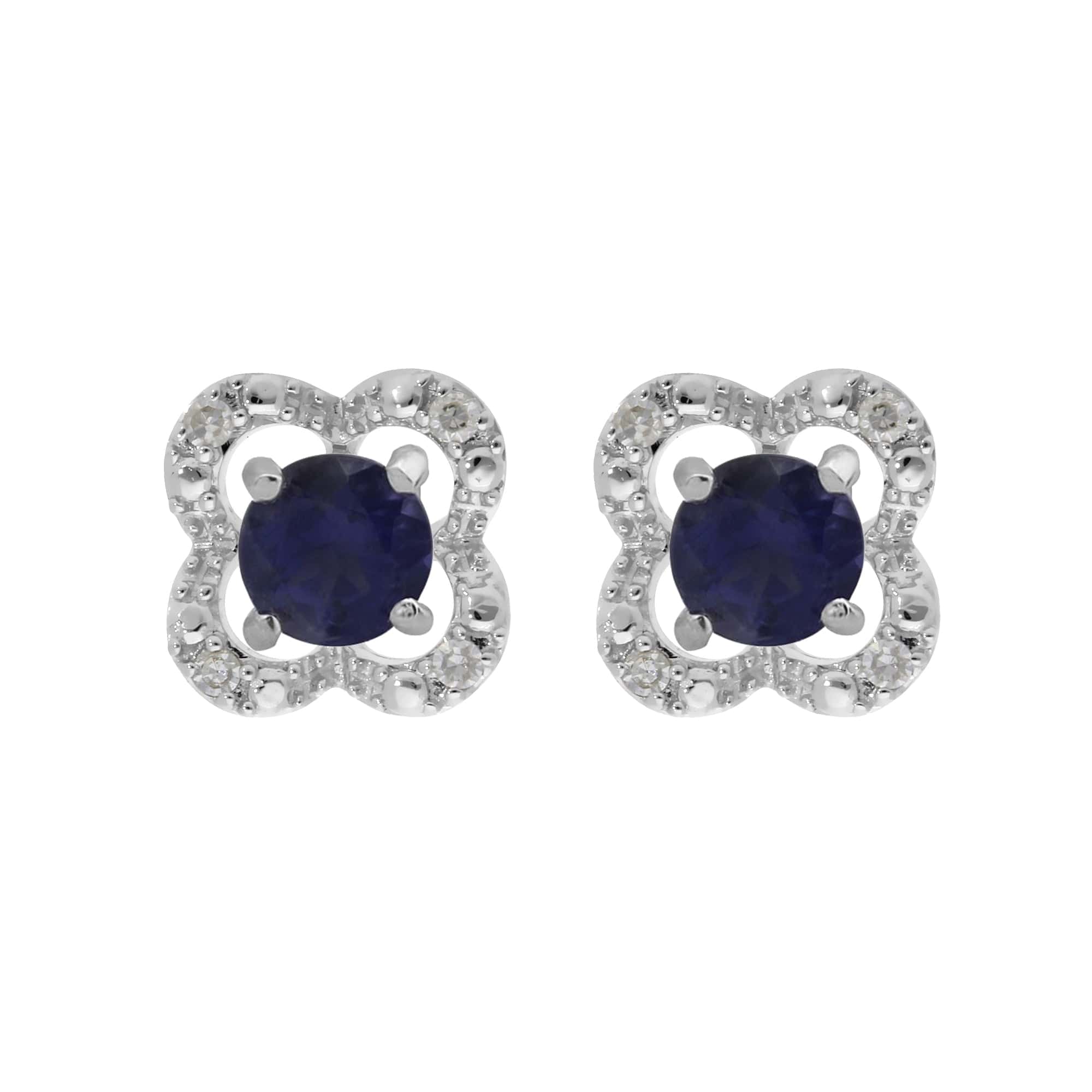 162E0071189-162E0244019 Classic Round Iolite Stud Earrings with Detachable Diamond Flower Ear Jacket in 9ct White Gold 1