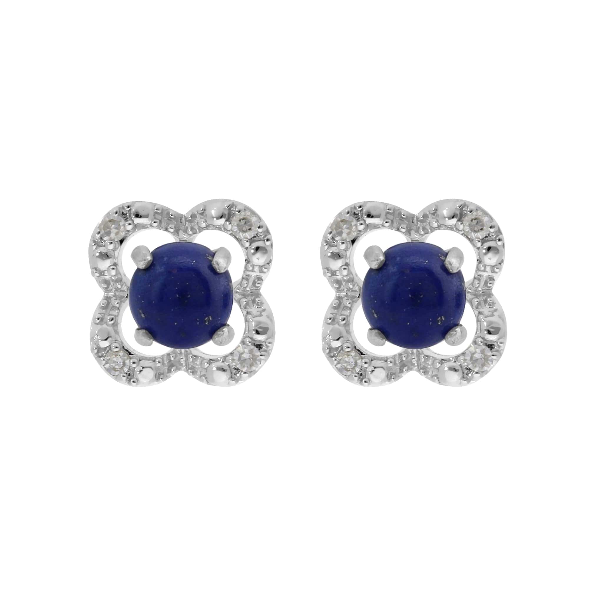 162E0071199-162E0244019 Classic Round Lapis Lazuli Studs with Detachable Diamond Flower Ear Jacket in 9ct White Gold 1