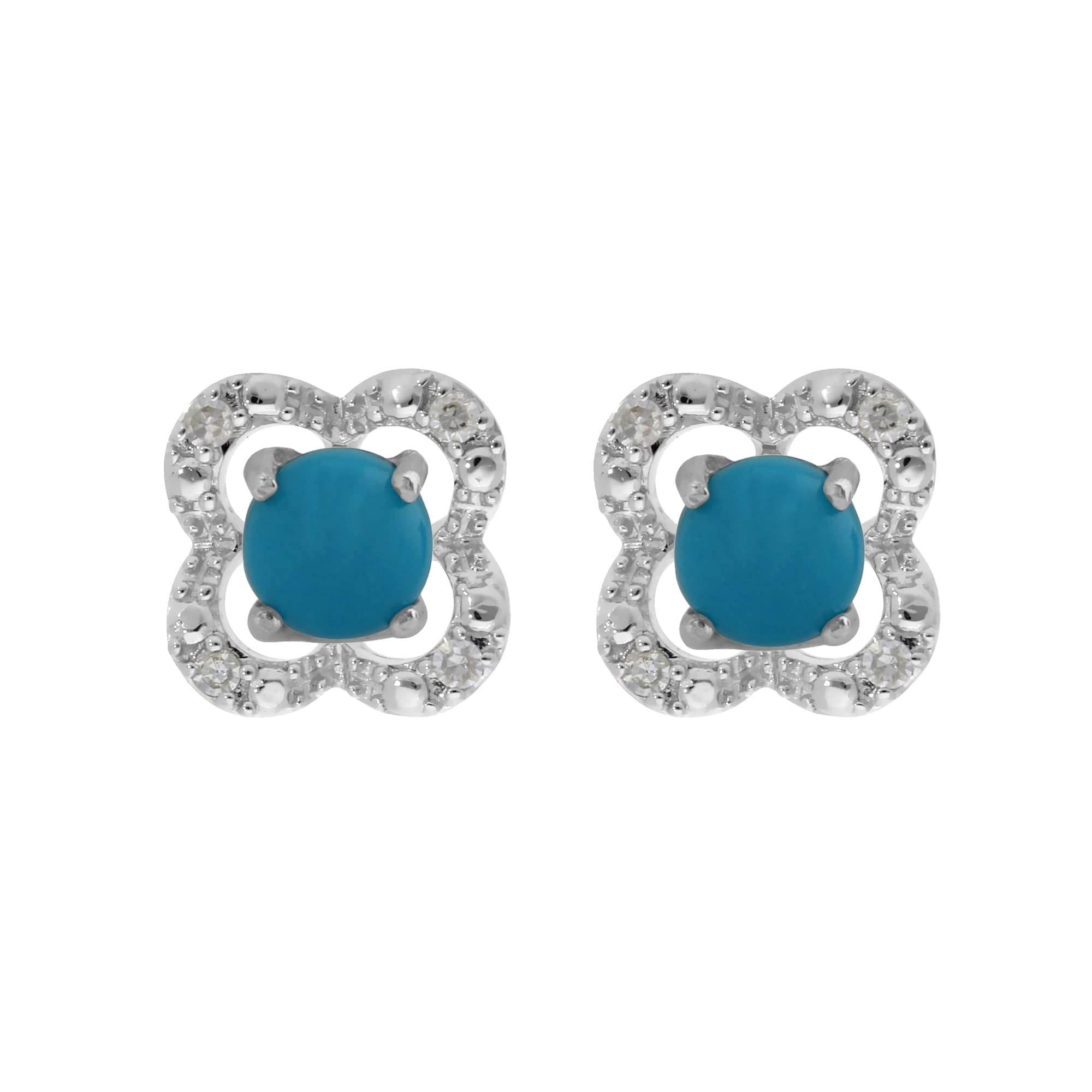 162E0071219-162E0244019 Classic Round Turquoise Stud Earrings with Detachable Diamond Flower Ear Jacket in 9ct White Gold 1