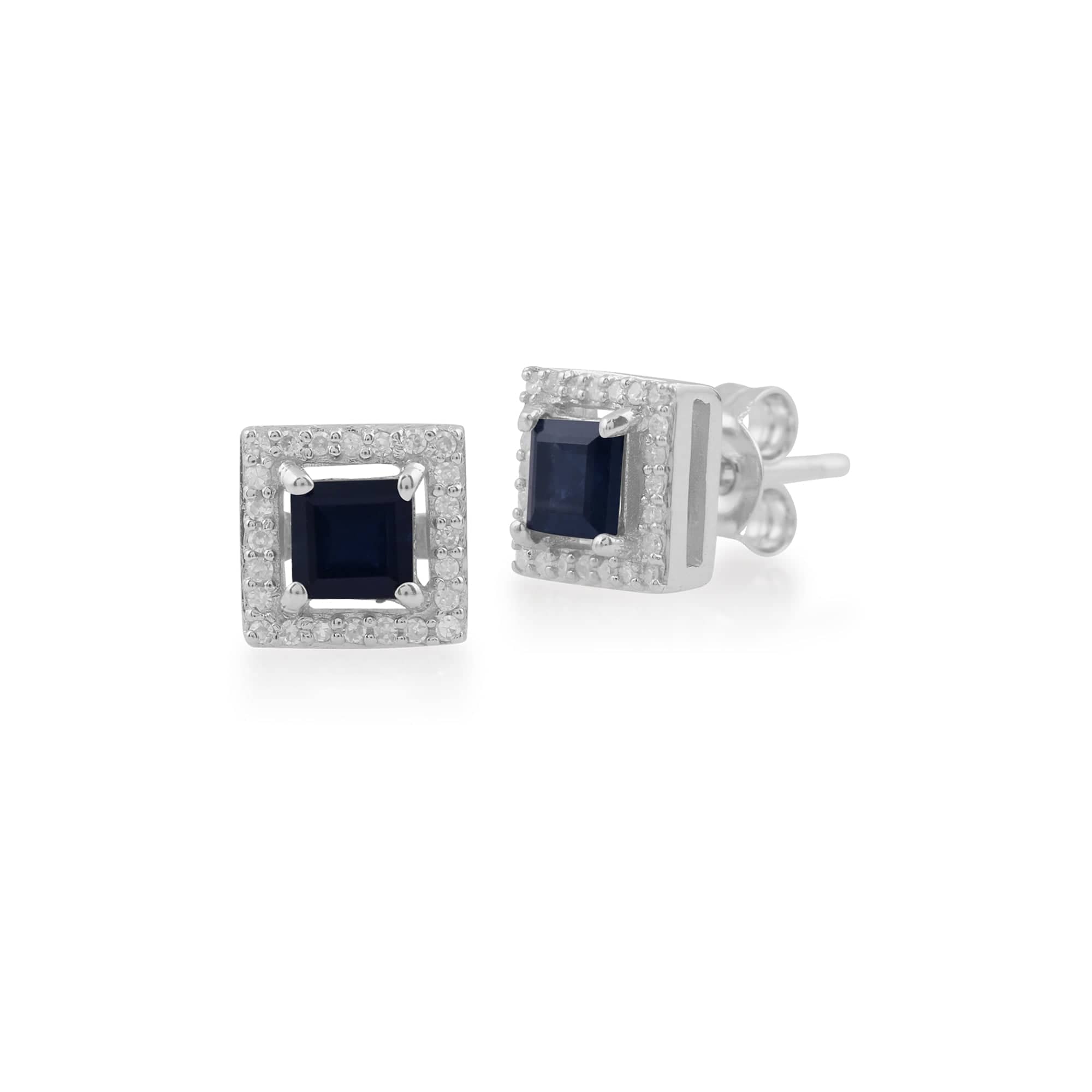 Gemondo 9ct White Gold 0.68ct Sapphire & Diamond Square Stud Earrings